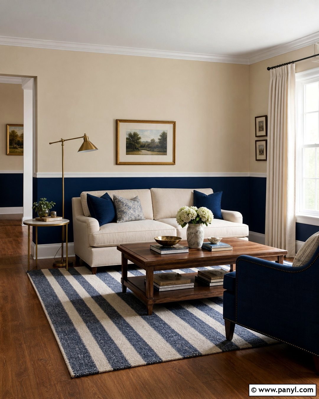 Navy And Cream Two Tone Living Room Wall - 35 royal paint wall design for living room ideas