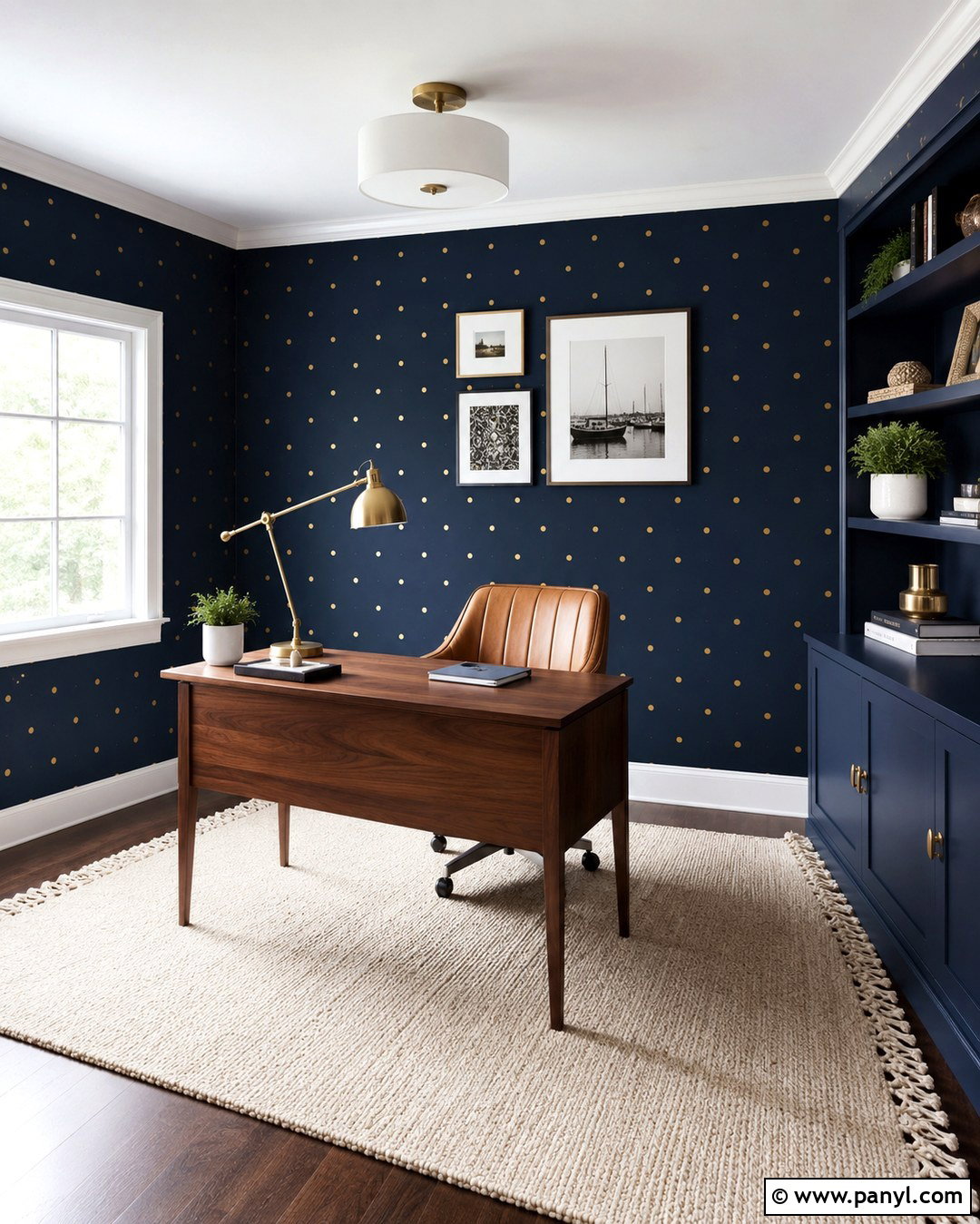 Navy And Gold Dot Office Wall - 20 Painting Dots On Walls