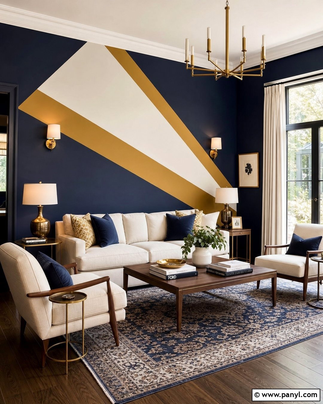 Navy And Gold Geometric Wall Pattern - 35 geometric wall paint patterns