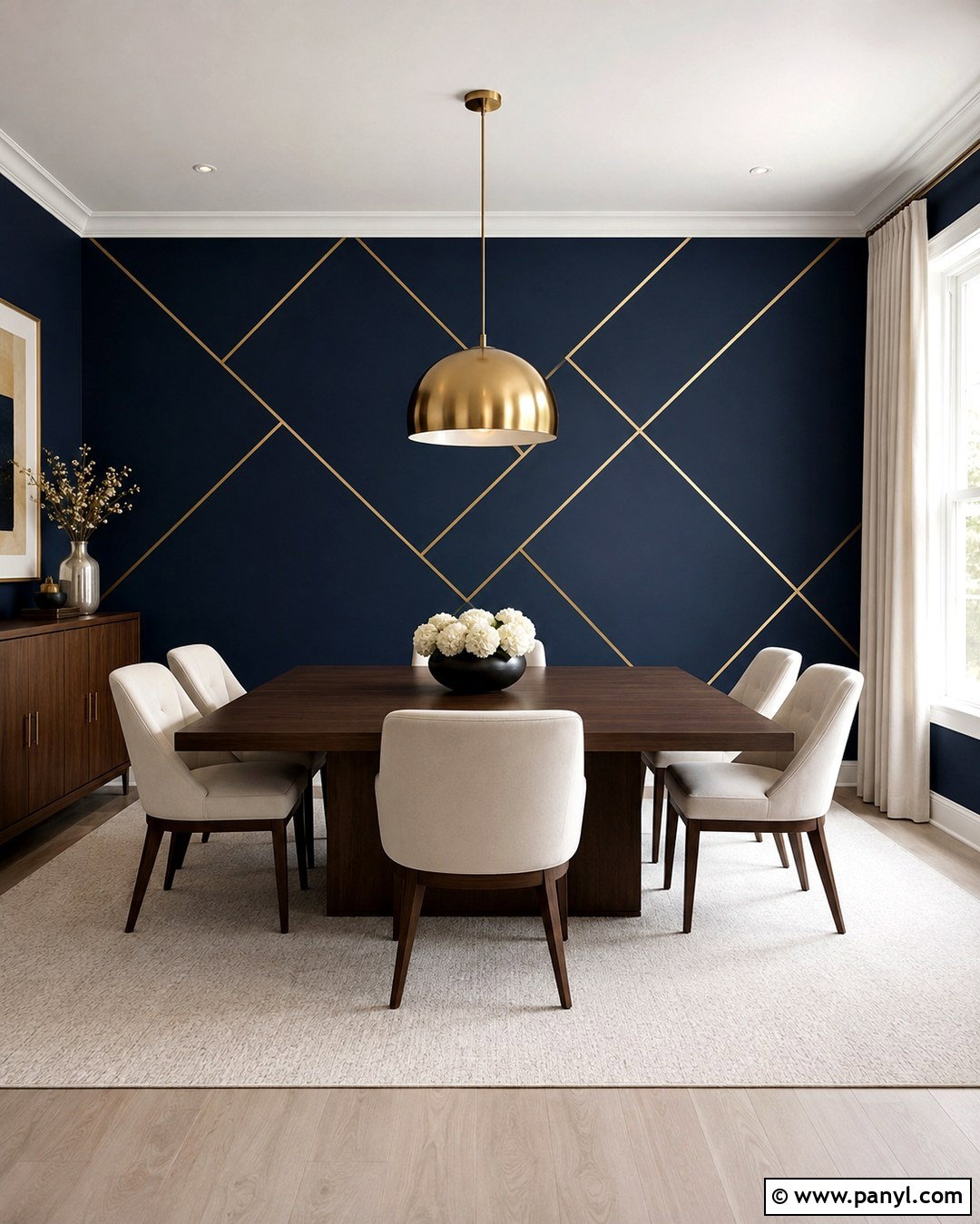 Navy And Gold Line Geometric Wall - 20 Modern Geometric Wall Paint Ideas