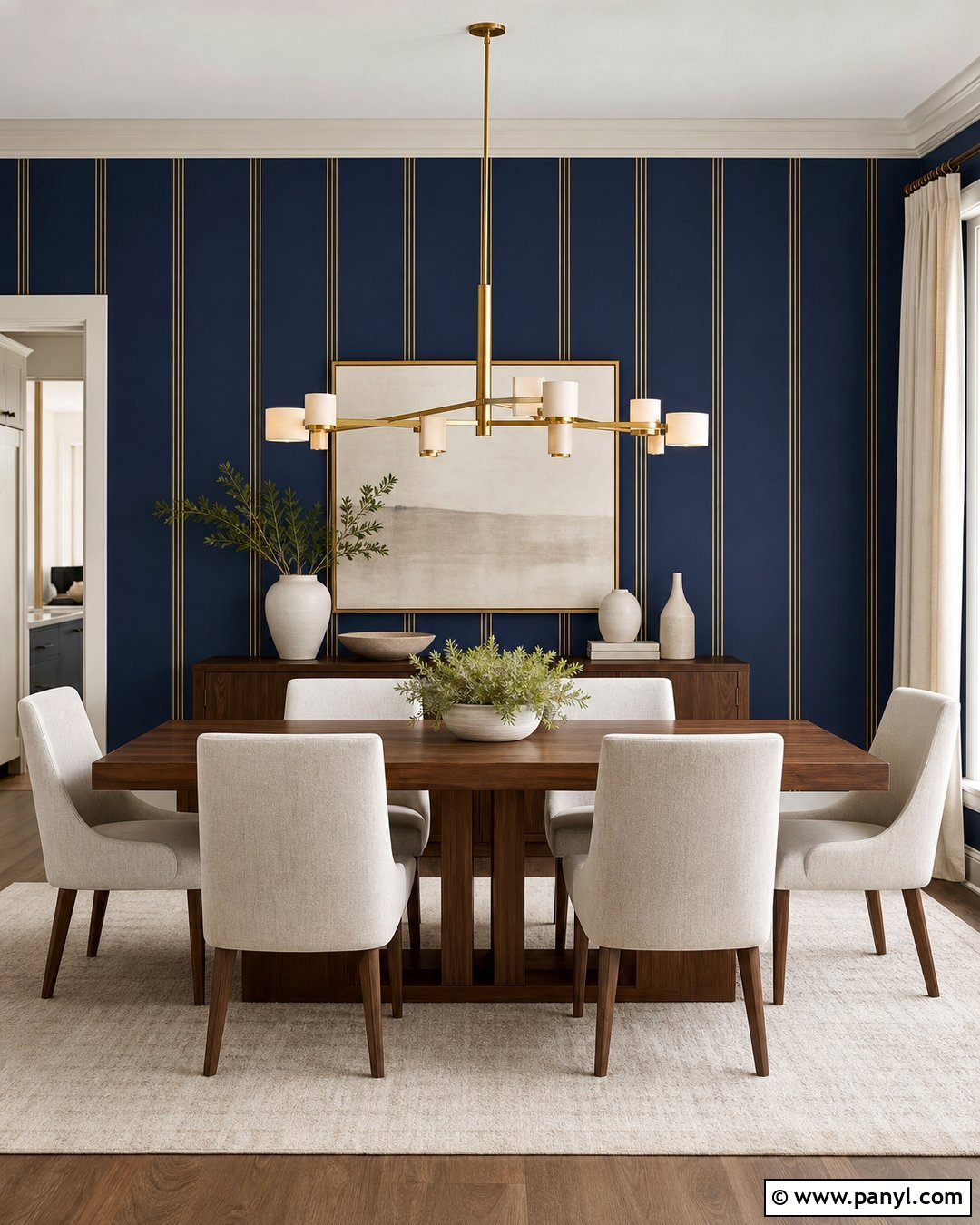 Navy And Gold Stripe Dining Room Wall - 35 gold stripe wall ideas
