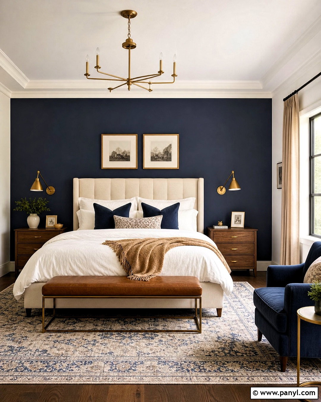 Navy And Golden Bedroom - 20 golden interior design ideas