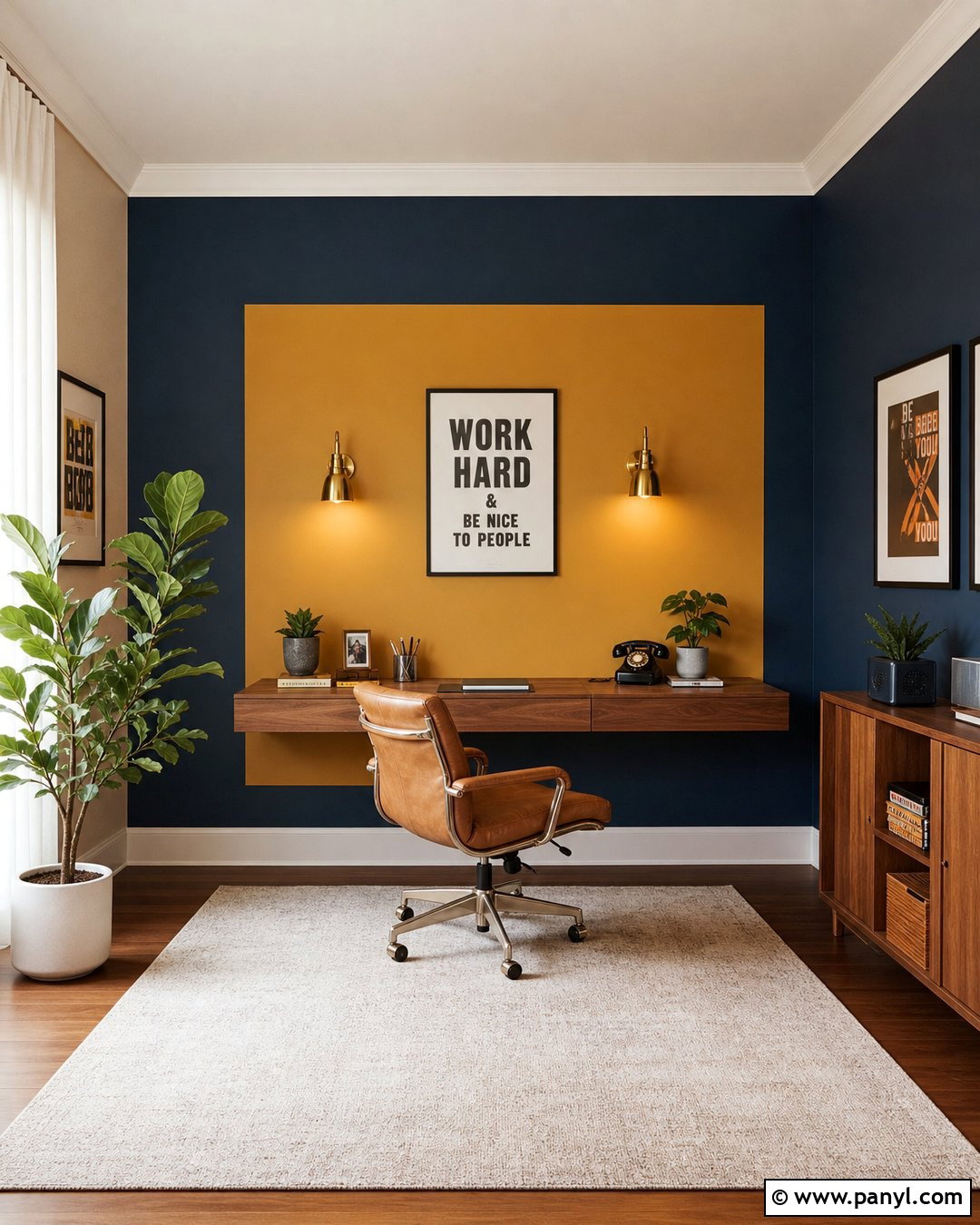 Navy And Mustard Office Wall Paint - 30 retro wall paint ideas
