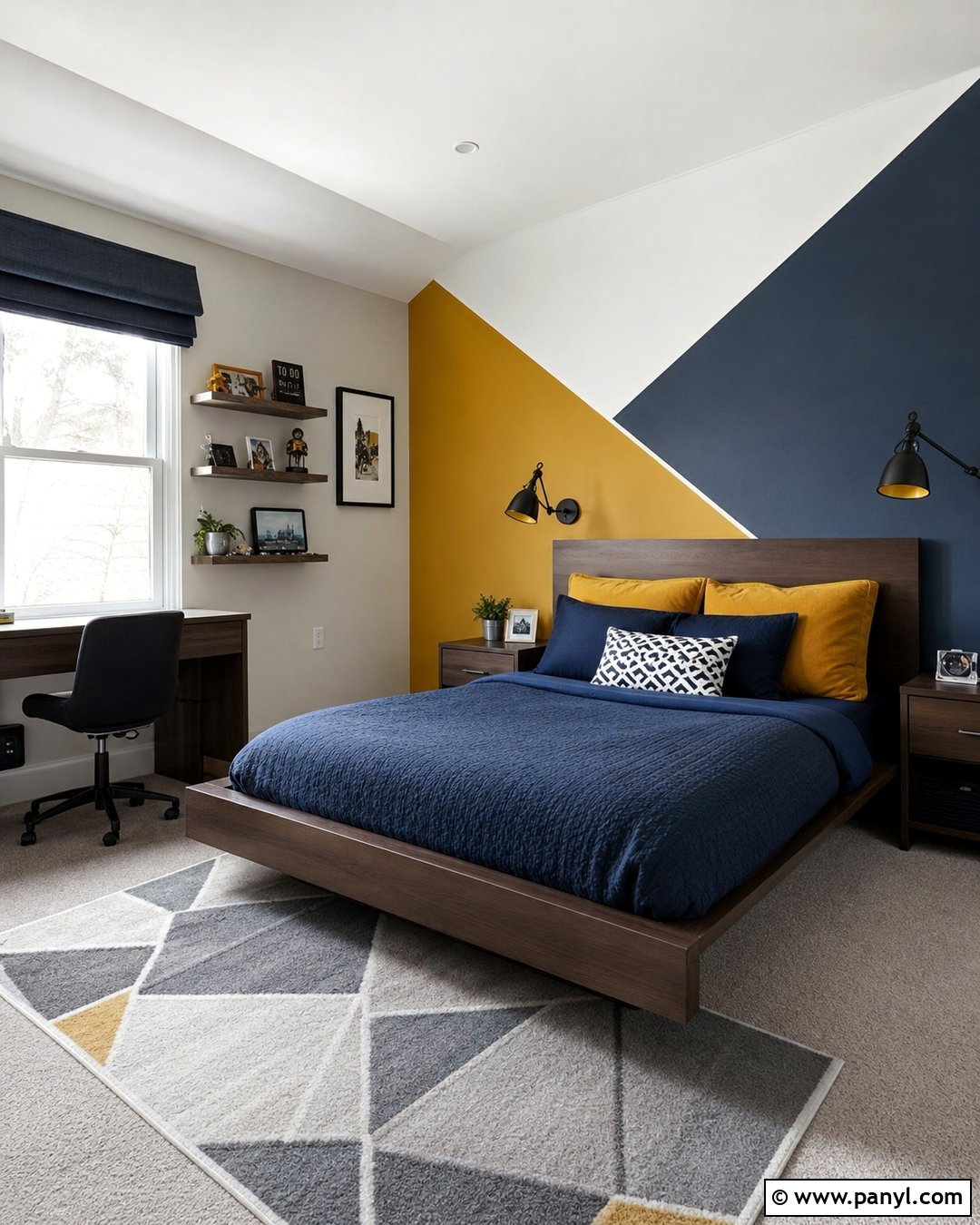 Navy And Mustard Triangle Wall - 25 Geometric Wall Paint Kids