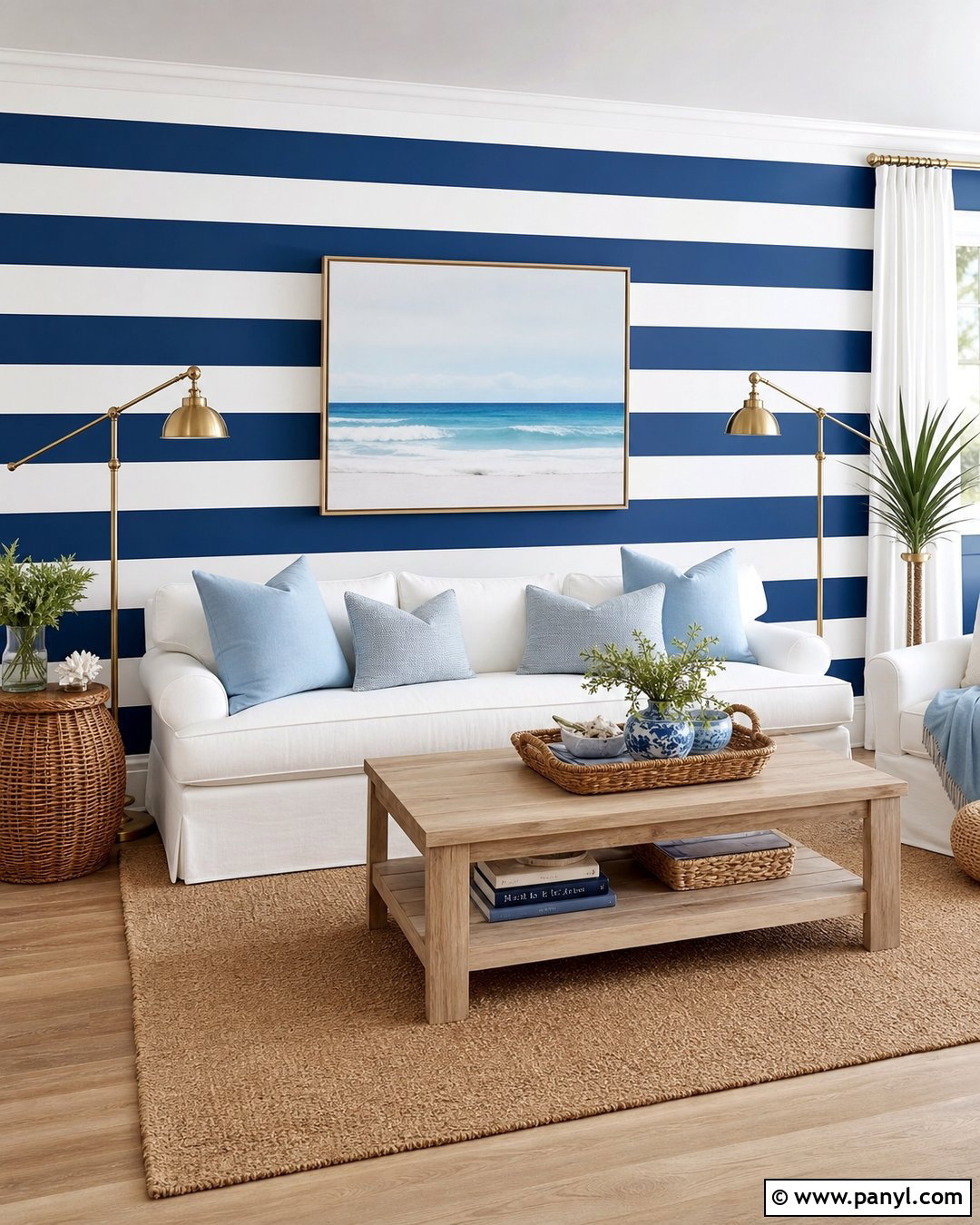 Navy And White Horizontal Blue Stripe Wall - 25 Blue Stripe Painted Wall Ideas