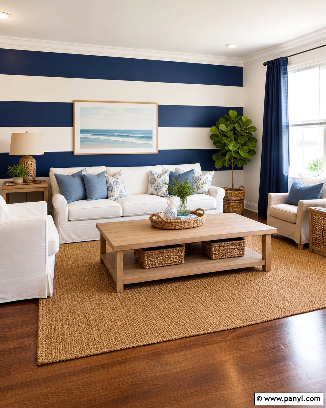 Navy And White Horizontal Wall Stripes - 30 Horizontal Stripes On Wall Ideas