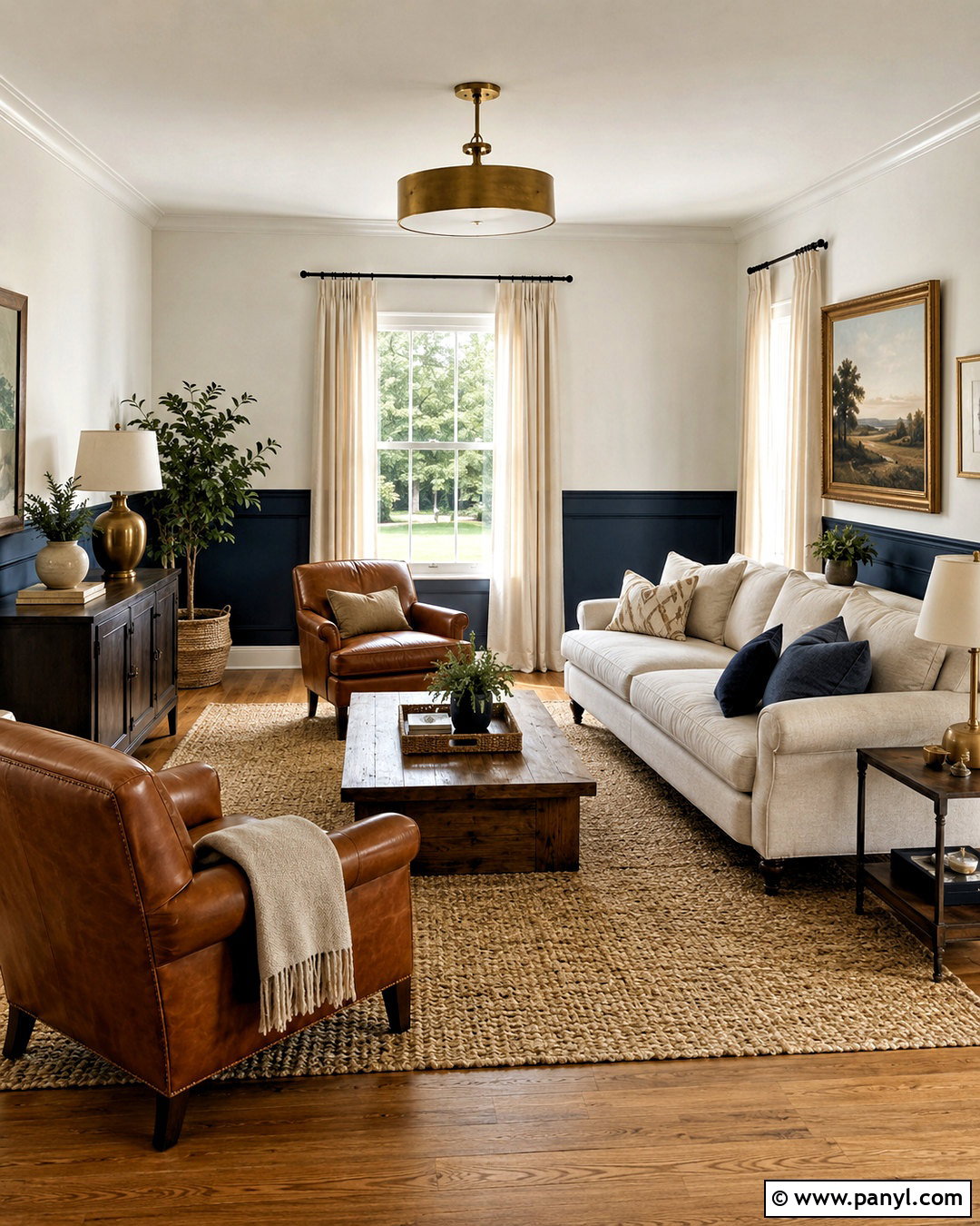 Navy And White Split Painted Living Room Walls - 35 Split Painted Walls