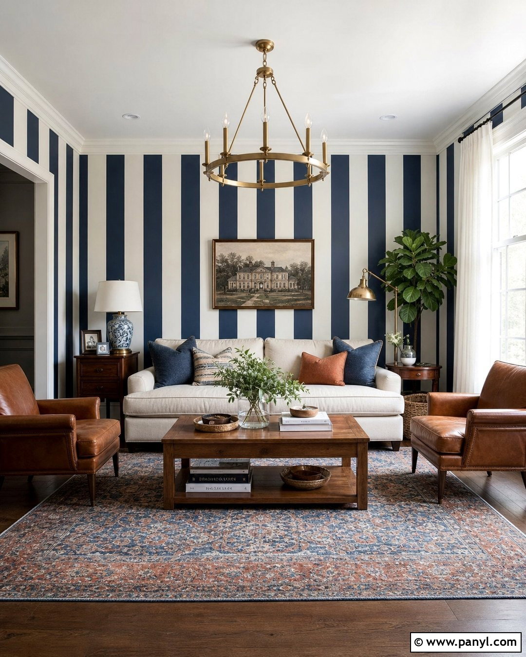 Navy And White Striped Living Room Walls - 35 Blue Striped Walls