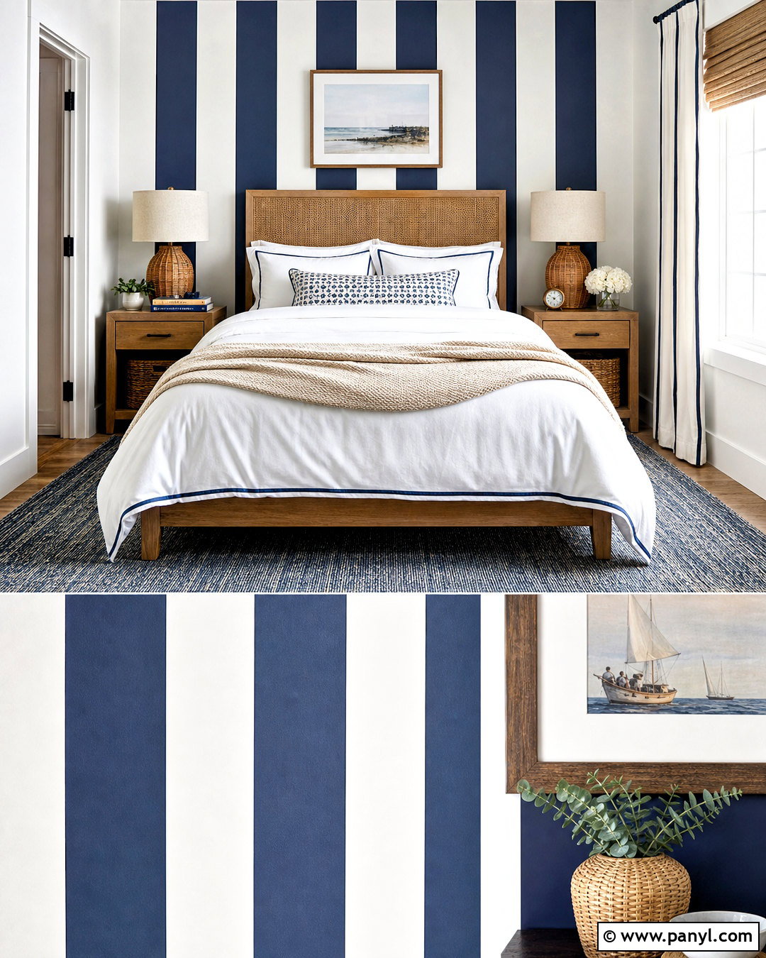 Navy And White Striped Wall - 20 diy striped wall ideas