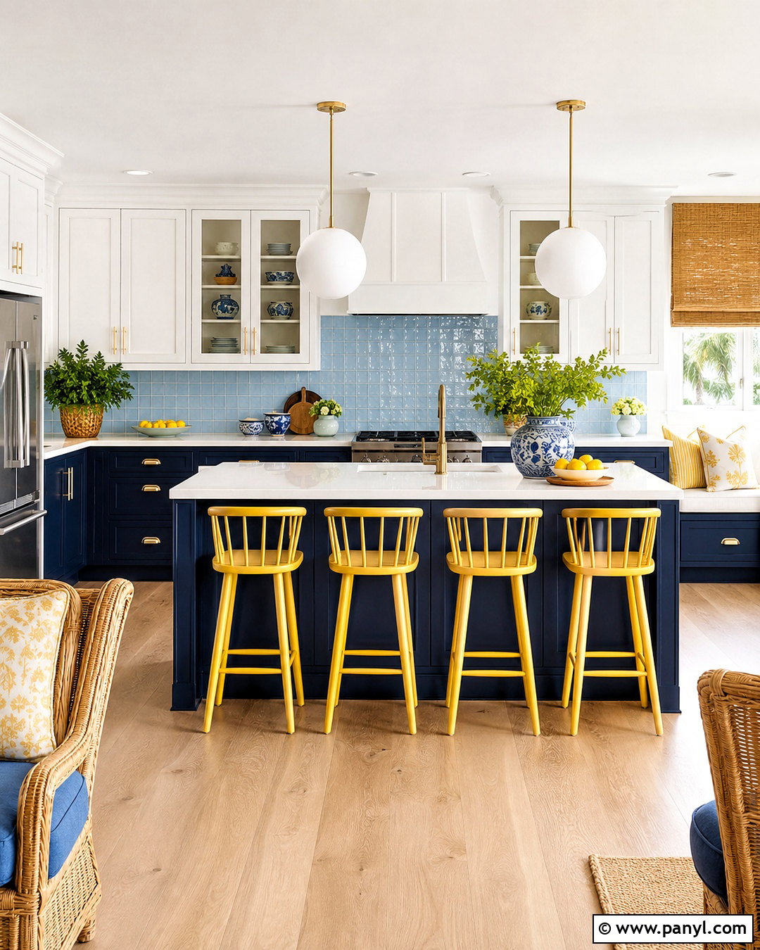 Navy And Yellow Beach House Kitchen - 20 colorful beach house decor ideas