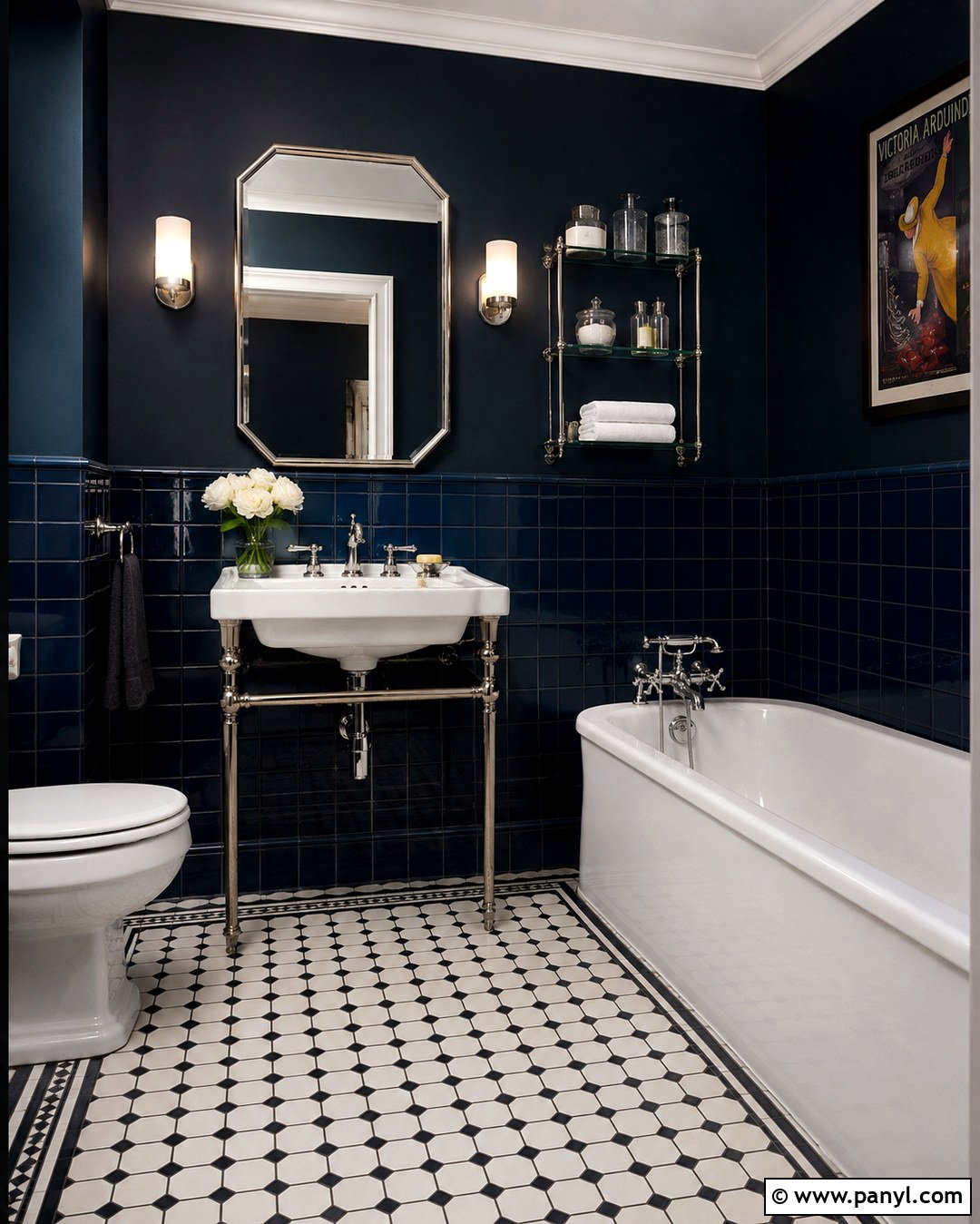 Navy Art Deco Bathroom - 20 Vintage Bathroom With Dark Walls