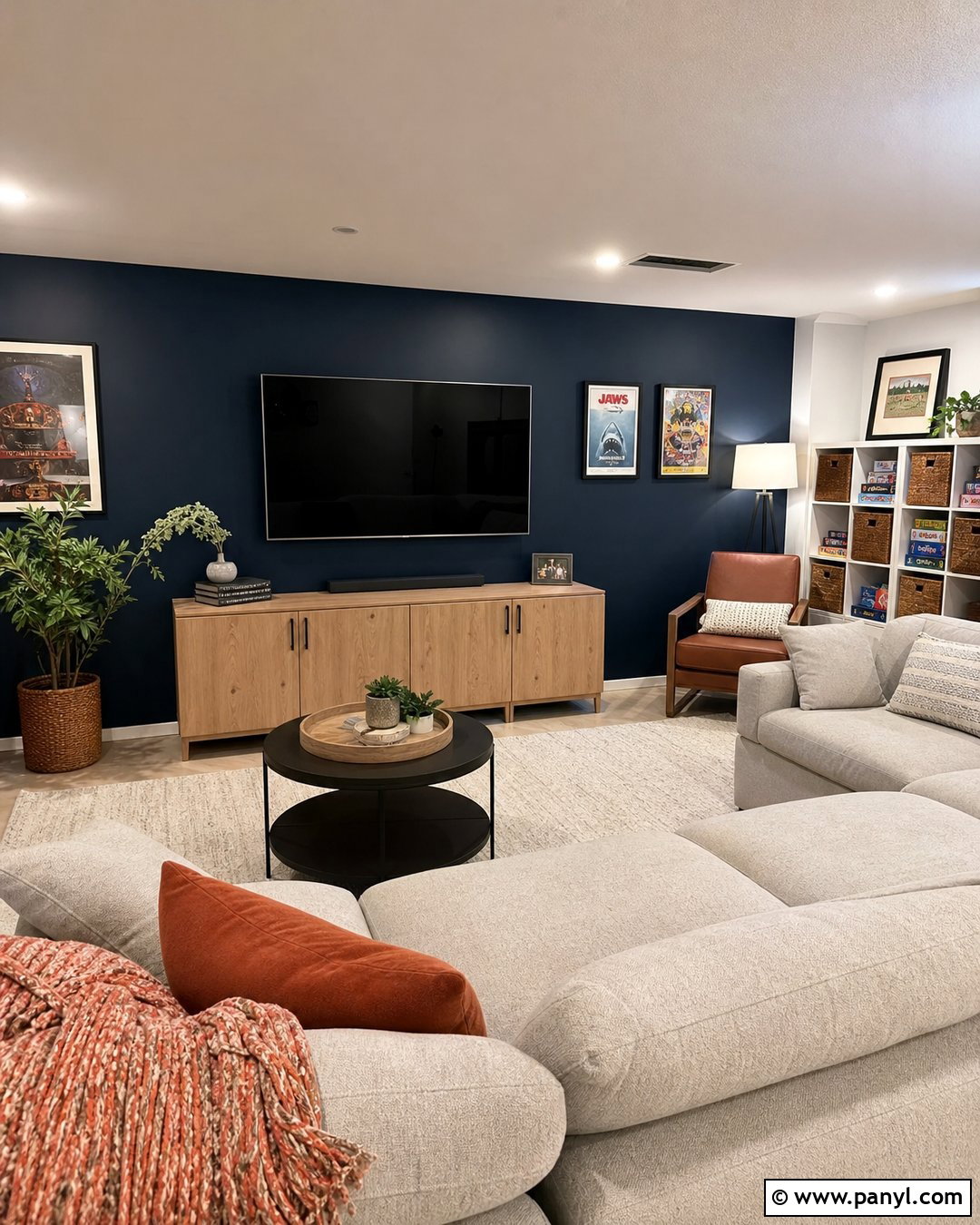 Navy Basement Family Room Wall - 35 Navy Accent Wall Ideas
