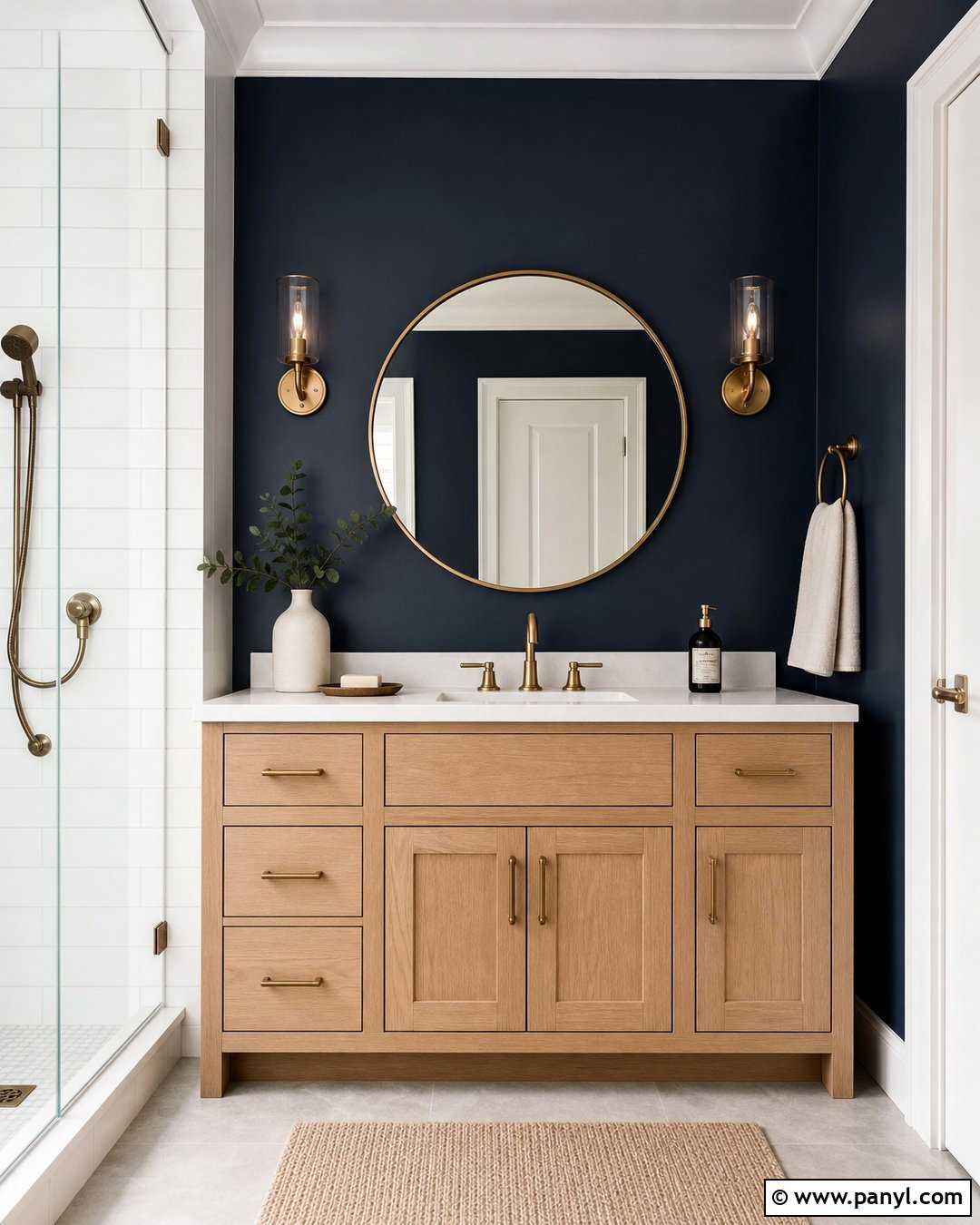 Navy Bathroom Vanity Wall - 35 Navy Accent Wall Ideas