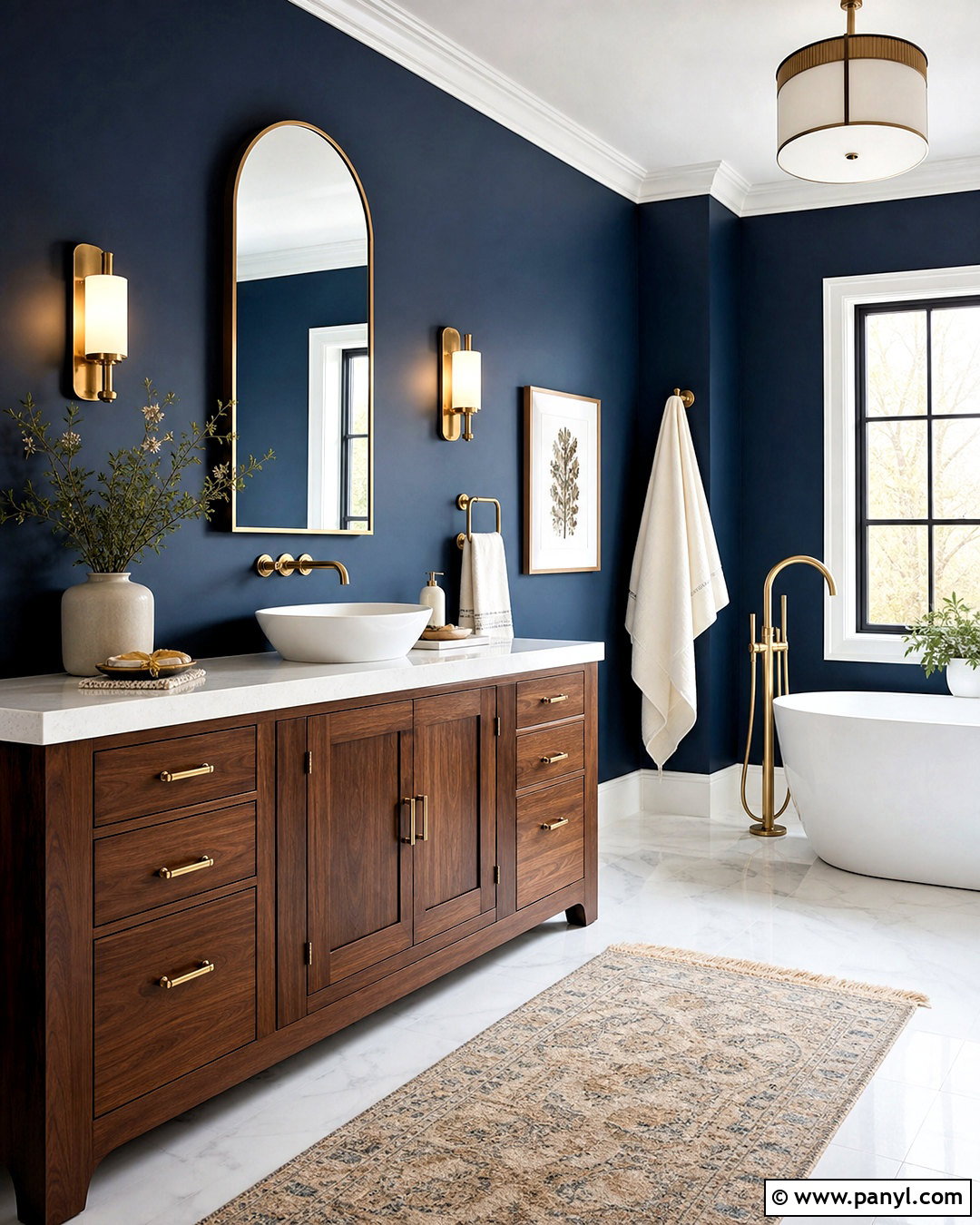 Navy Bathroom Walls With Brass Fixtures - 20 navy bathroom walls