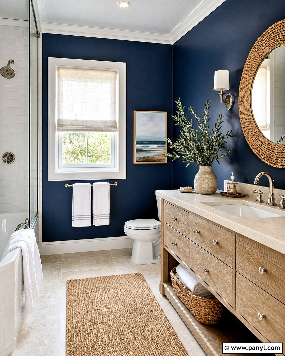 Navy Bathroom Walls With Coastal Decor - 20 navy bathroom walls