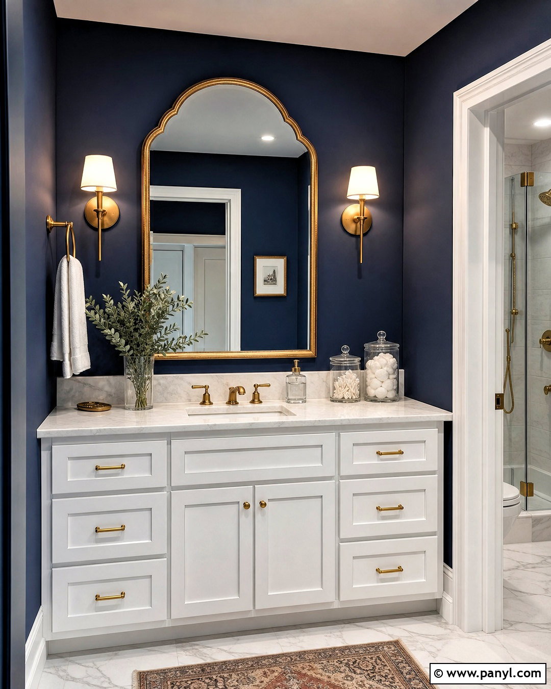 Navy Bathroom Walls With Gold Mirror - 20 navy bathroom walls