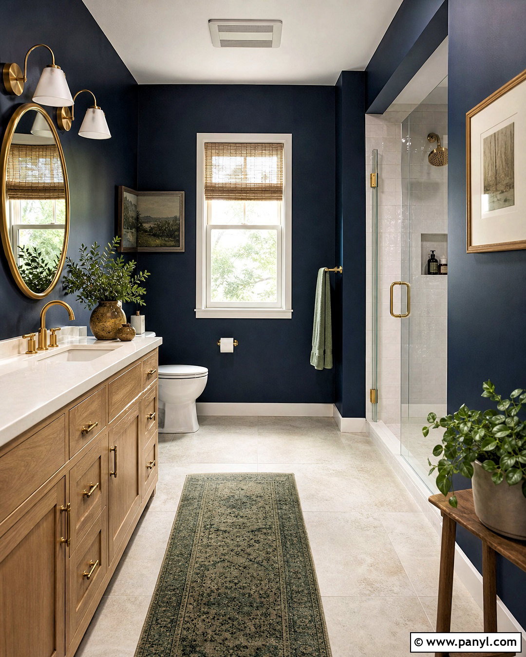 Navy Bathroom Walls With Green Accents - 20 navy bathroom walls