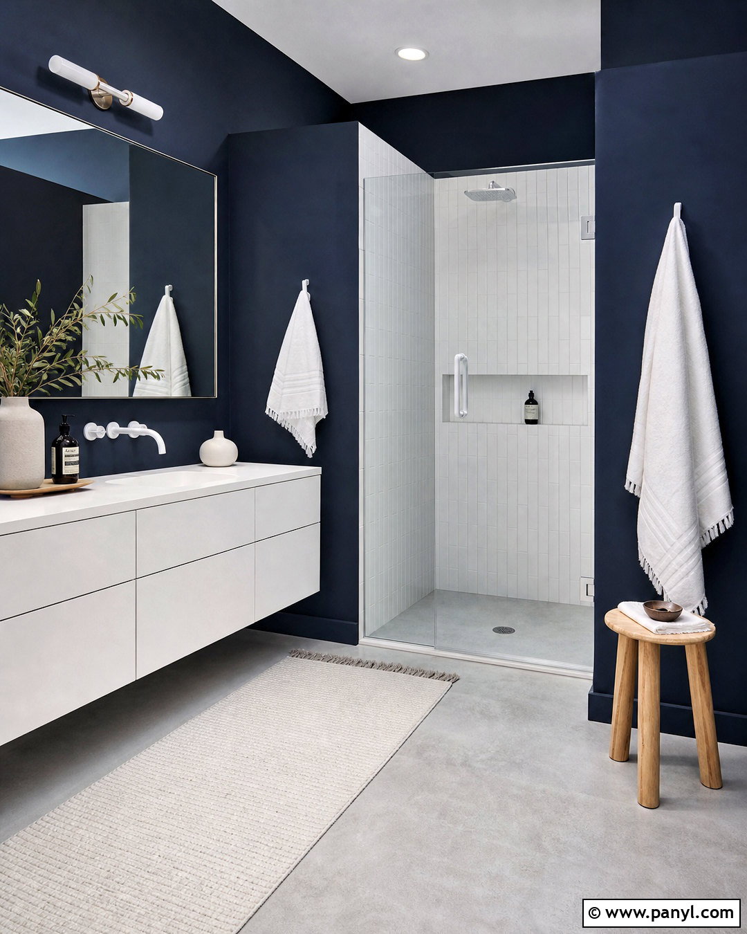 Navy Bathroom Walls With Modern White Decor - 20 navy bathroom walls