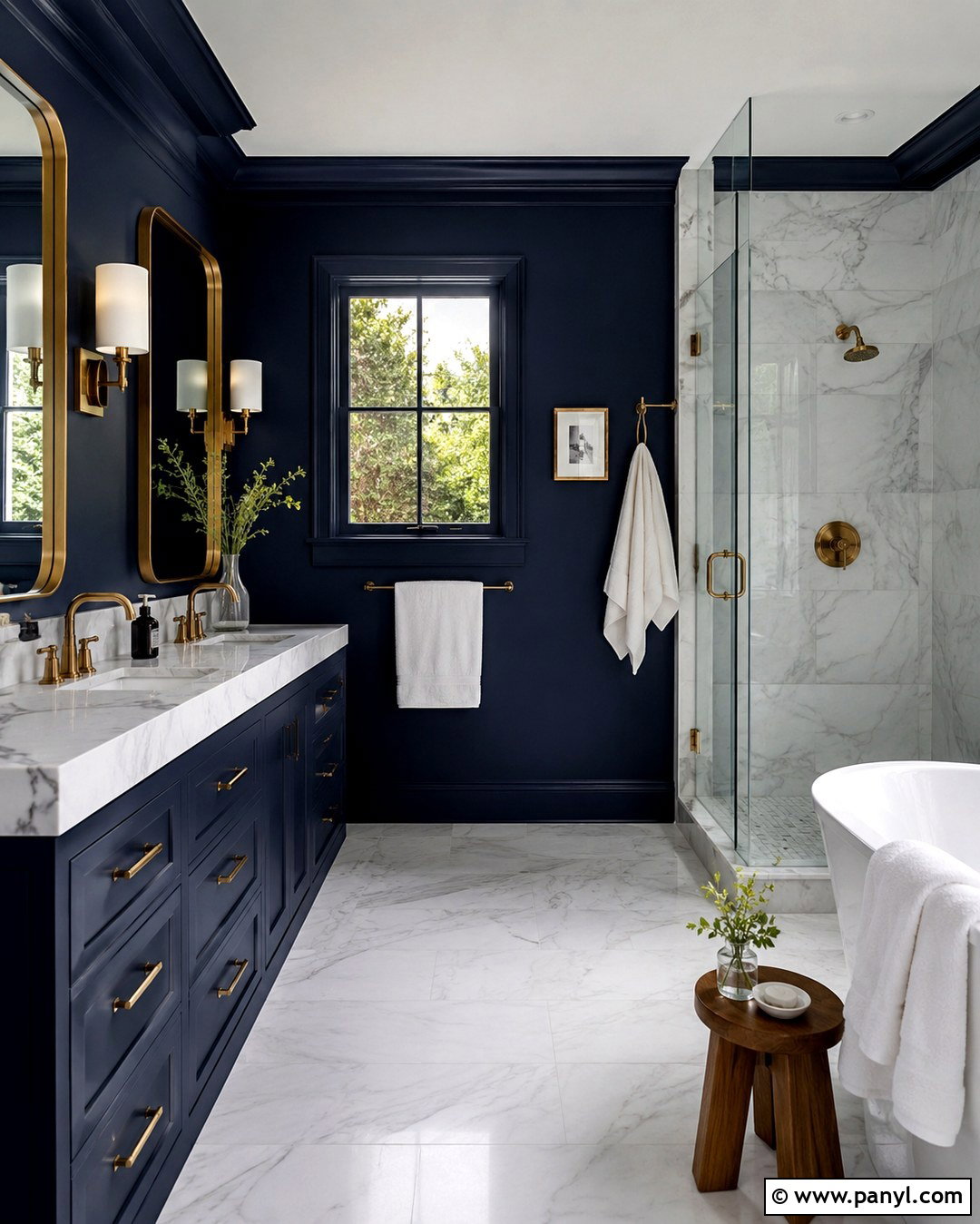 Navy Bathroom Walls With Navy Vanity - 20 Bathroom Wall Color With Blue Vanity Ideas