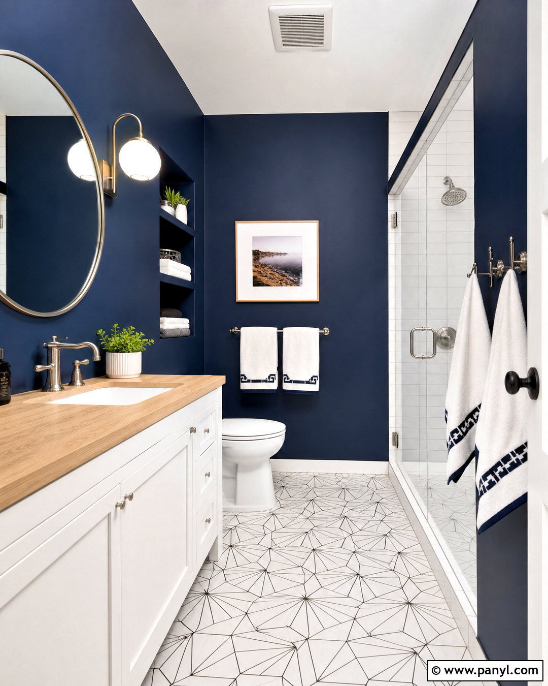Navy Bathroom Walls With Patterned Floor Tile - 20 navy bathroom walls