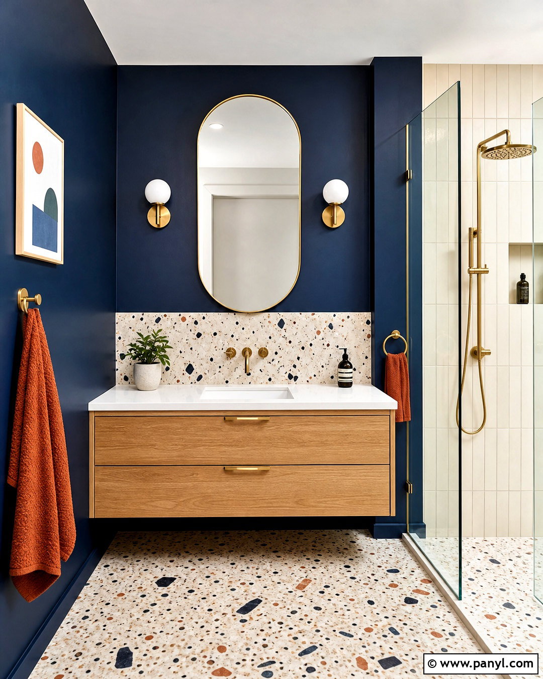 Navy Bathroom Walls With Terrazzo - 20 navy bathroom walls