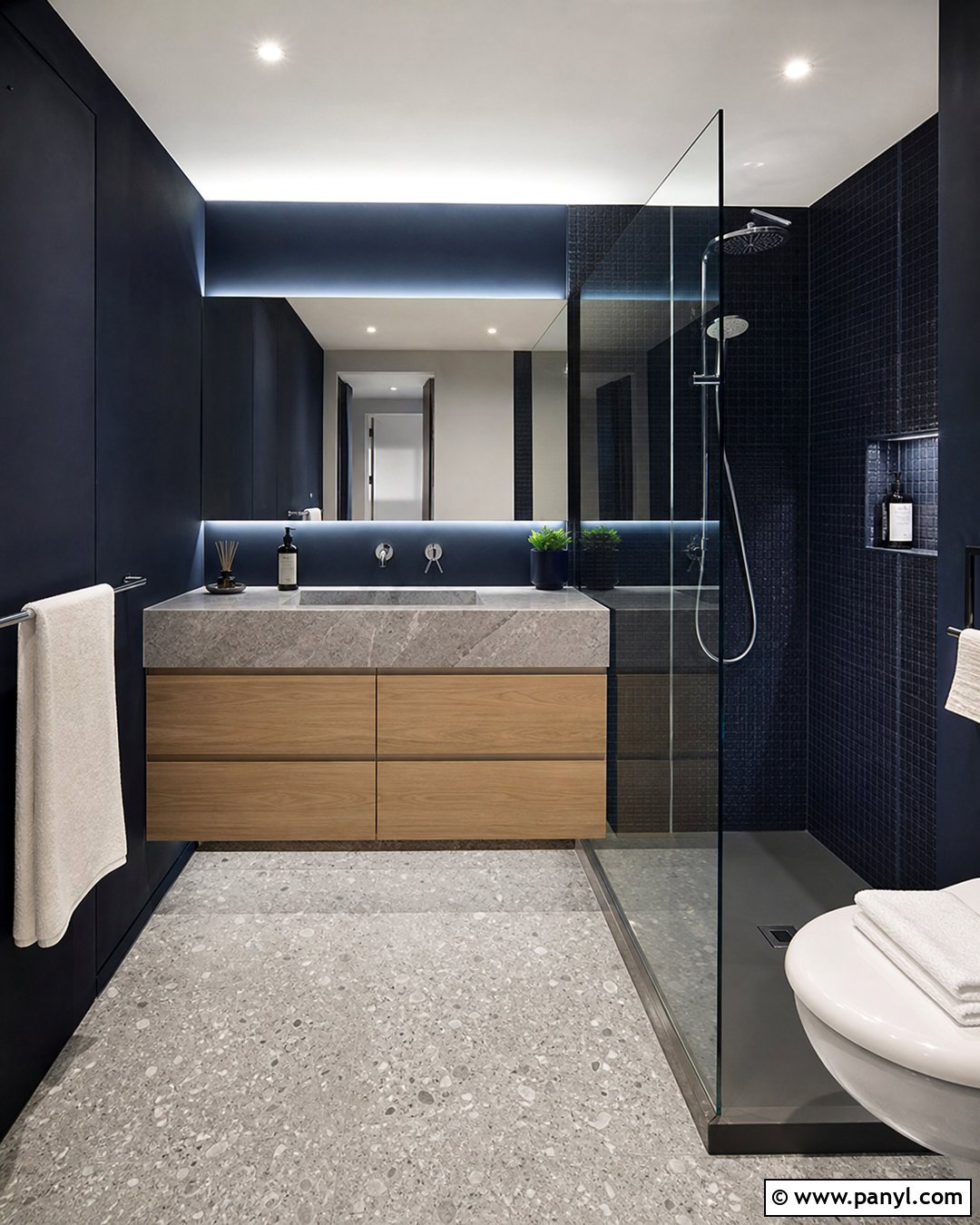 Navy Bathroom With Gray Marble Sink - 20 Modern Bathroom With Dark Walls And Marble Sink Ideas