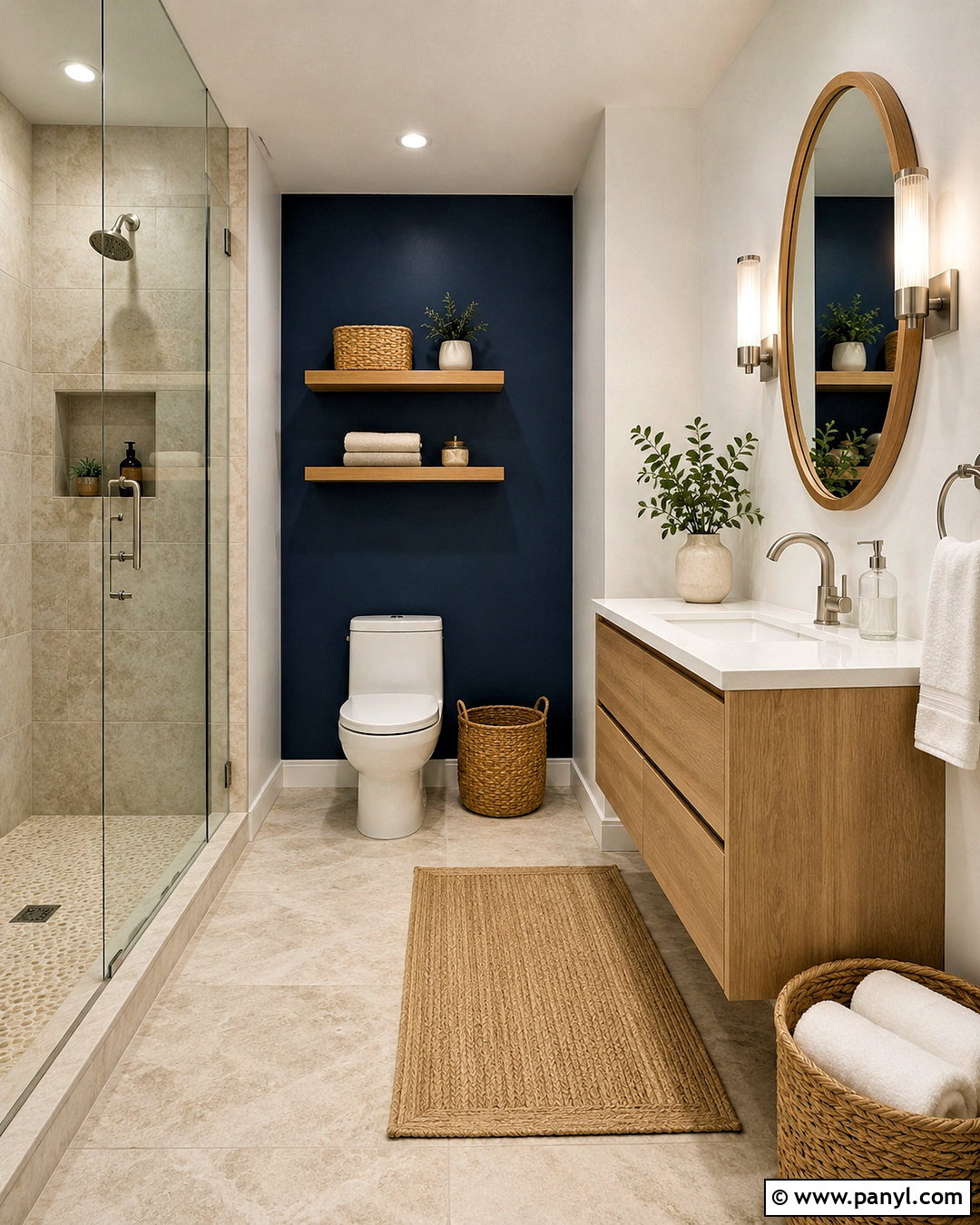 Navy Bathroom With Natural Wood - 20 navy bathroom ideas