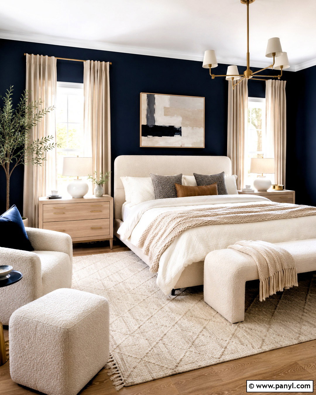 Navy Bedroom Walls With Cream Decor - 20 navy bedroom walls