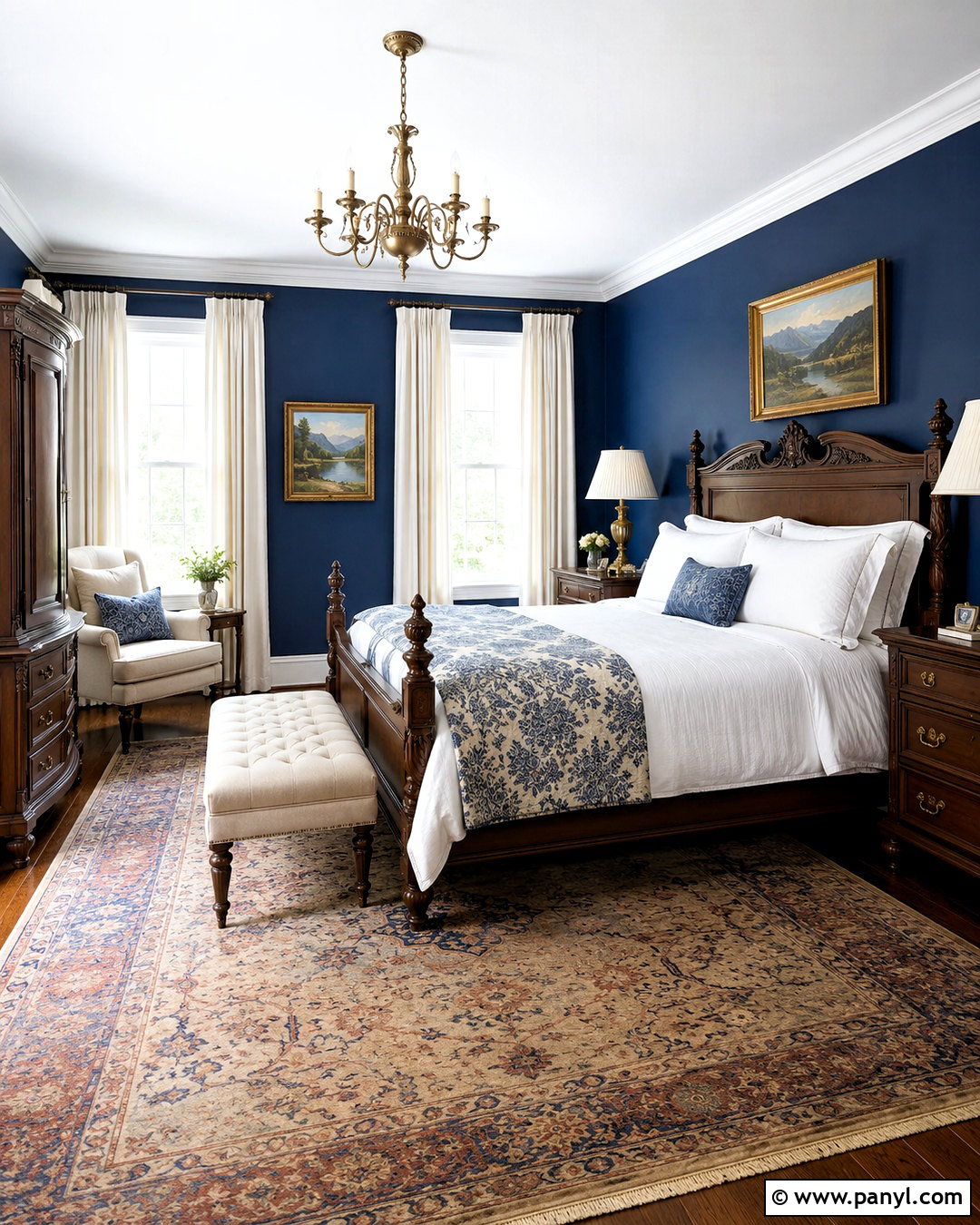 Navy Bedroom Walls With Traditional Decor - 20 navy bedroom walls