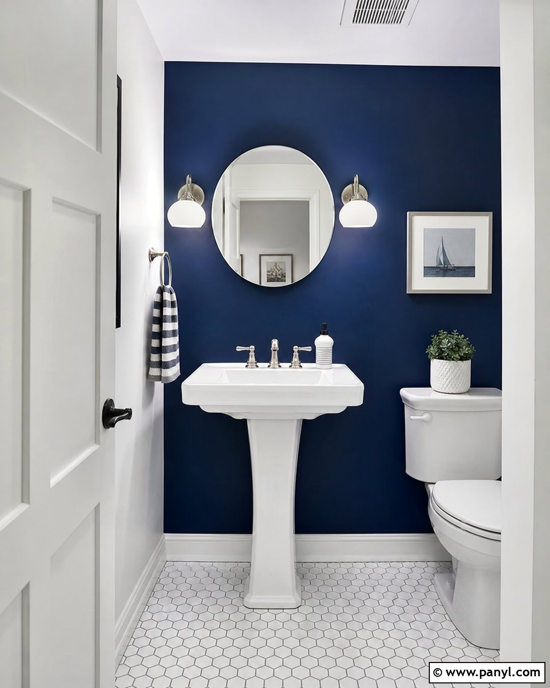 Navy Blue Accent Wall - 20 Dark Accent Wall In Small Bathroom Ideas