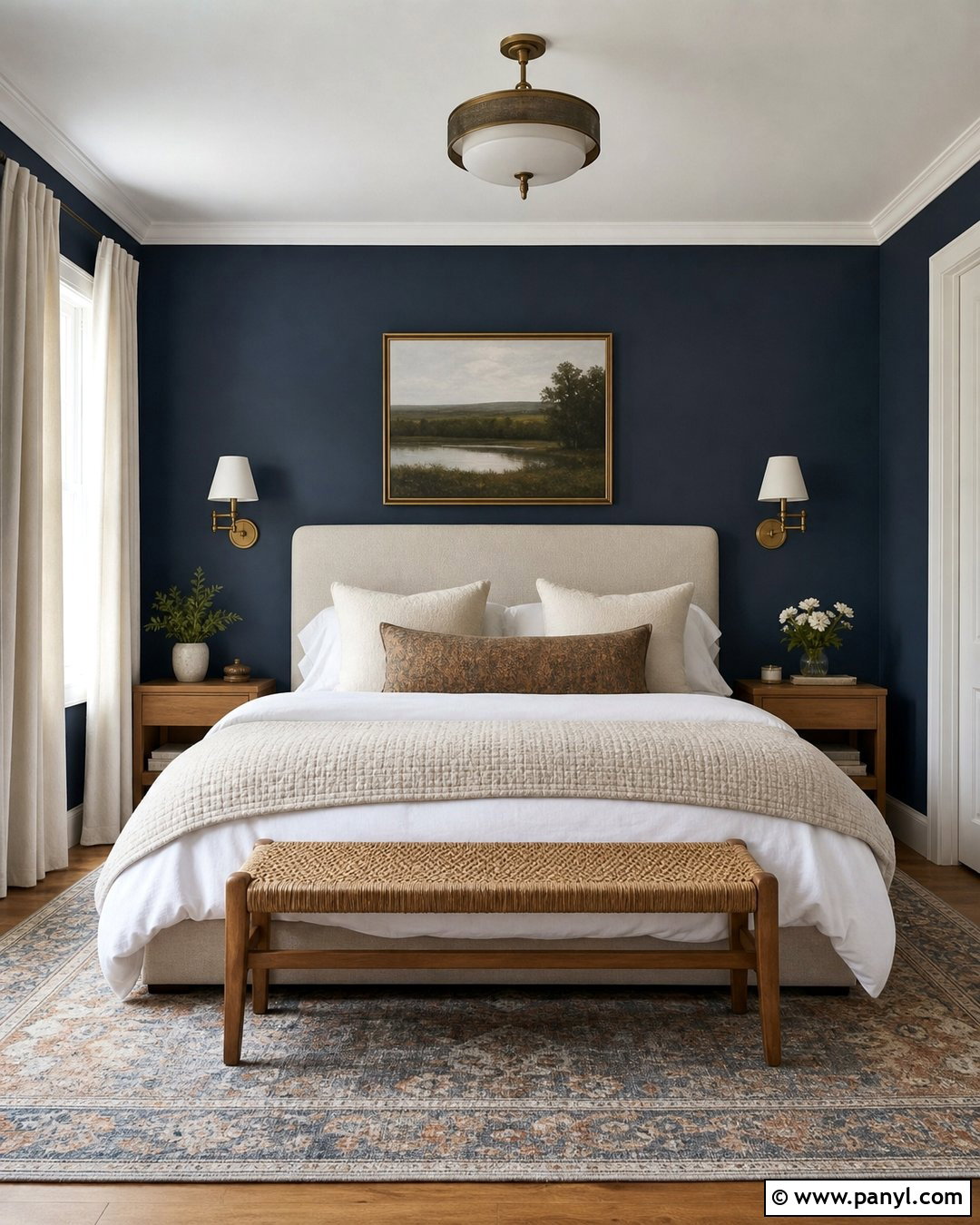 Navy Blue Accent Wall Behind The Bed - 35 Navy Blue Accent Wall Ideas