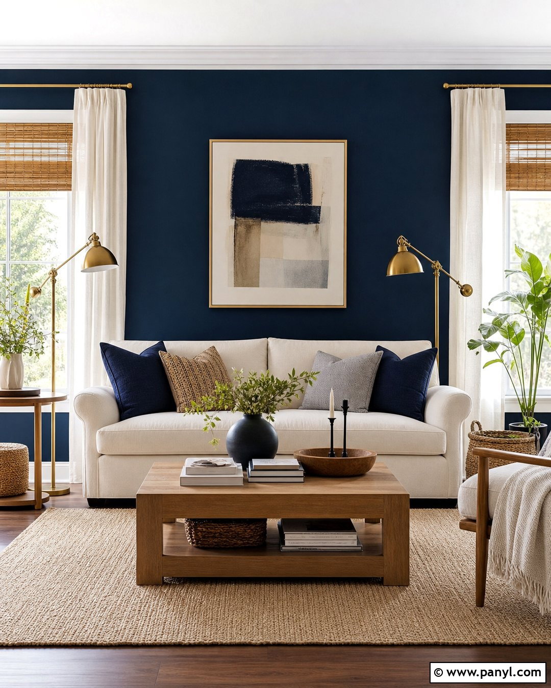 Navy Blue Accent Wall Behind The Sofa - 35 Navy Blue Accent Wall Ideas