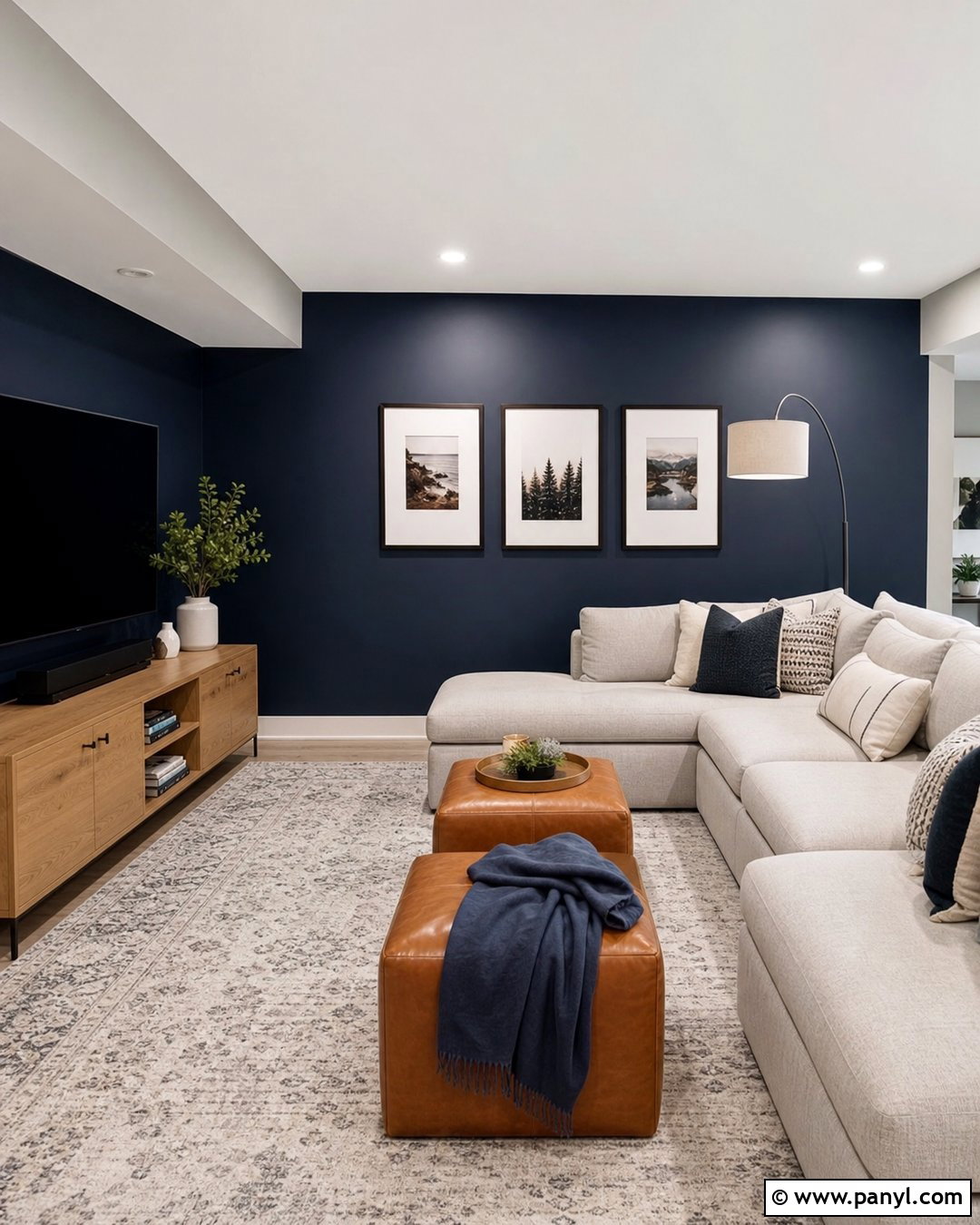 Navy Blue Accent Wall In A Basement - 35 Navy Blue Accent Wall Ideas