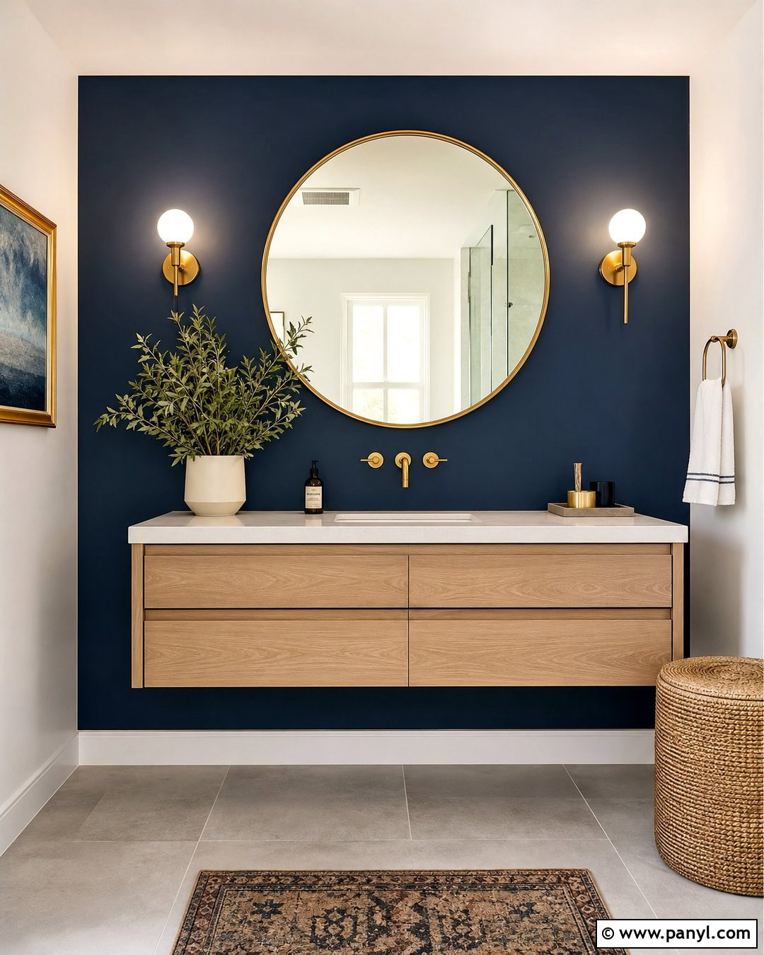 Navy Blue Accent Wall In A Bathroom - 35 Navy Blue Accent Wall Ideas