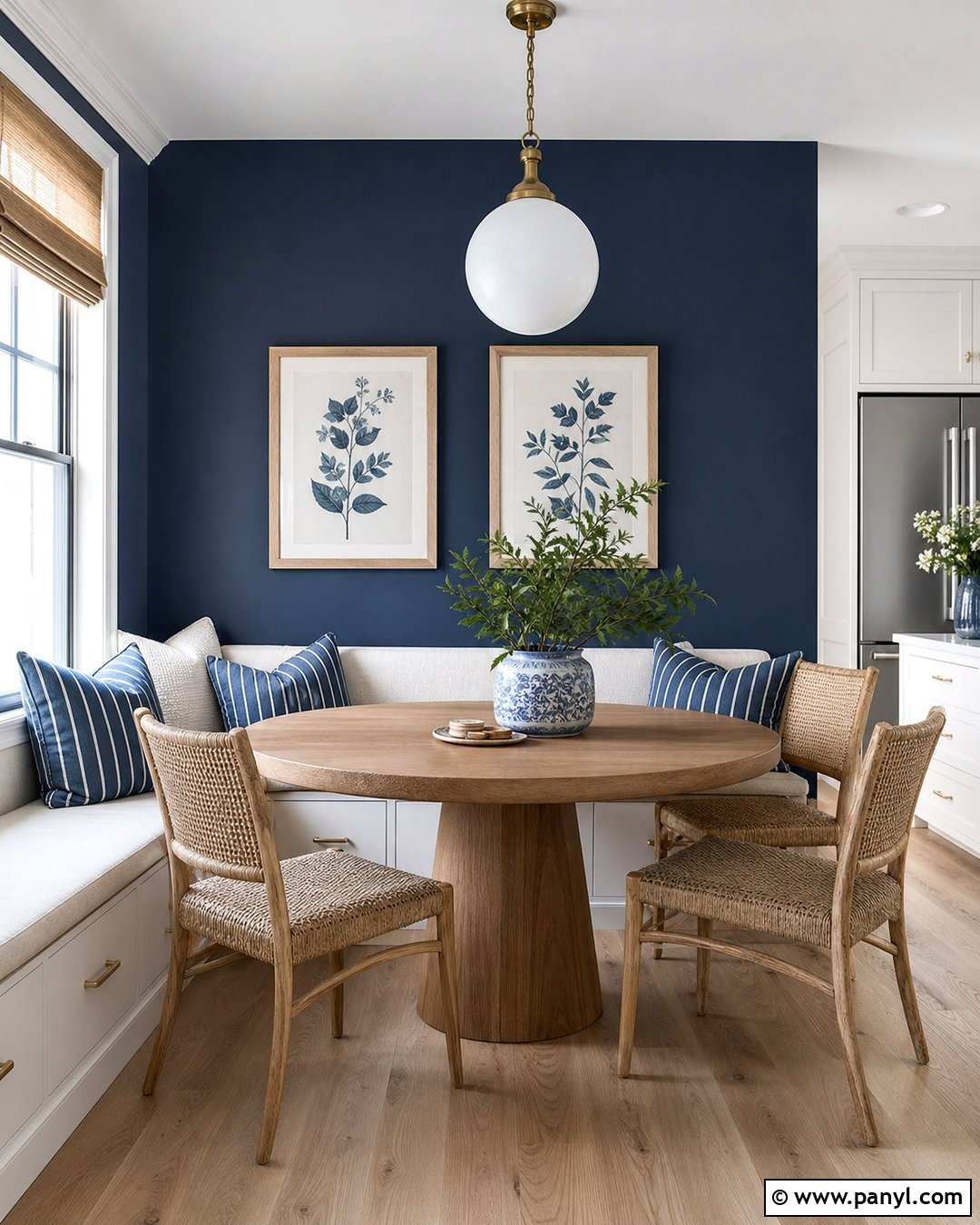 Navy Blue Accent Wall In A Breakfast Nook - 35 Navy Blue Accent Wall Ideas