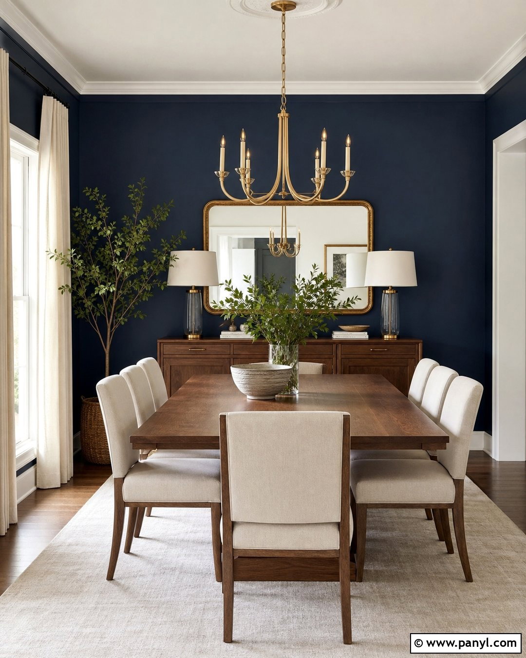 Navy Blue Accent Wall In A Dining Room - 35 Navy Blue Accent Wall Ideas