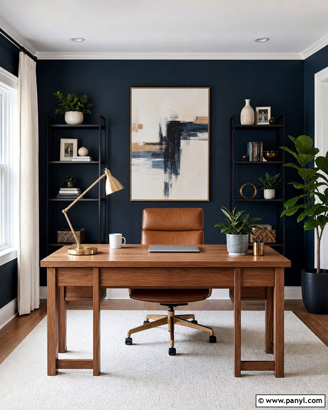Navy Blue Accent Wall In A Home Office - 35 Navy Blue Accent Wall Ideas