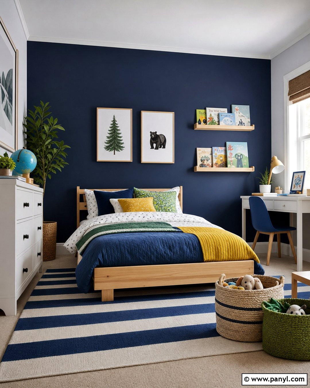 Navy Blue Accent Wall In A Kids Bedroom - 35 Navy Blue Accent Wall Ideas