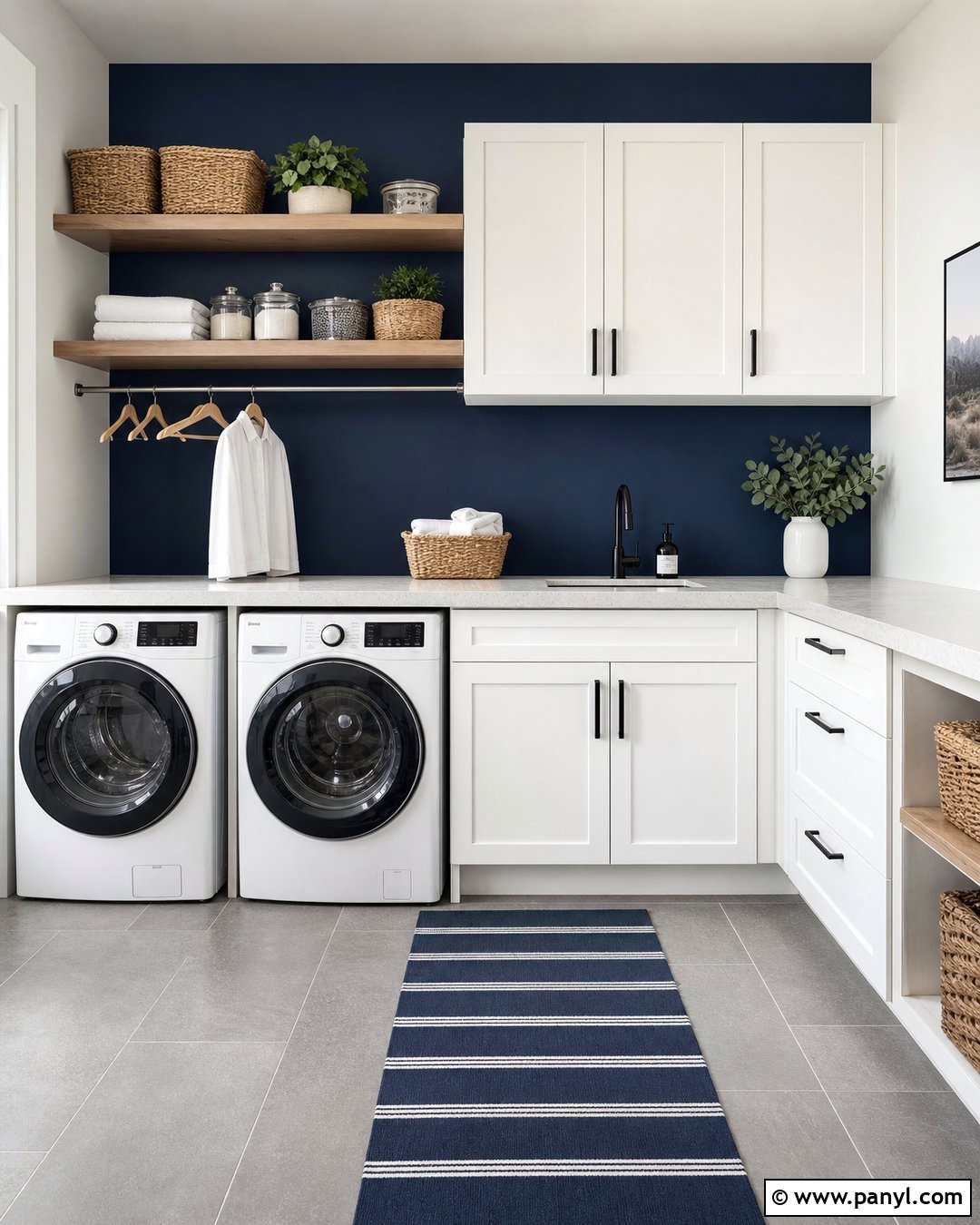 Navy Blue Accent Wall In A Laundry Room - 35 Navy Blue Accent Wall Ideas