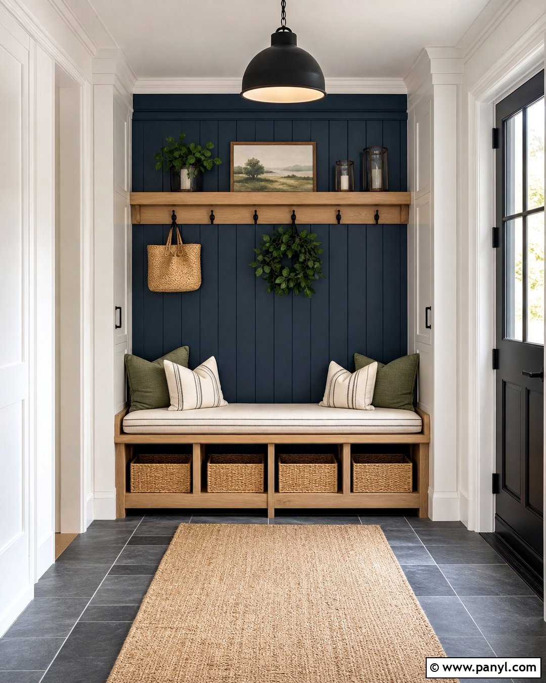 Navy Blue Accent Wall In A Mudroom - 35 Navy Blue Accent Wall Ideas