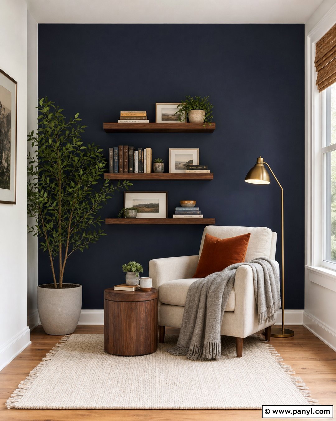 Navy Blue Accent Wall In A Reading Nook - 35 Navy Blue Accent Wall Ideas