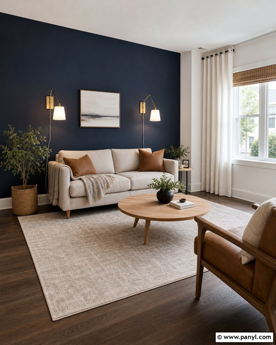 Navy Blue Accent Wall In A Small Living Room - 35 Navy Blue Accent Wall Ideas