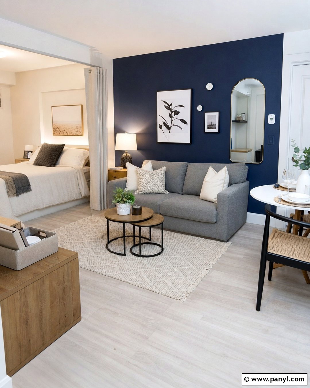 Navy Blue Accent Wall In Small Studio - 25 Accent Wall Navy Blue Ideas