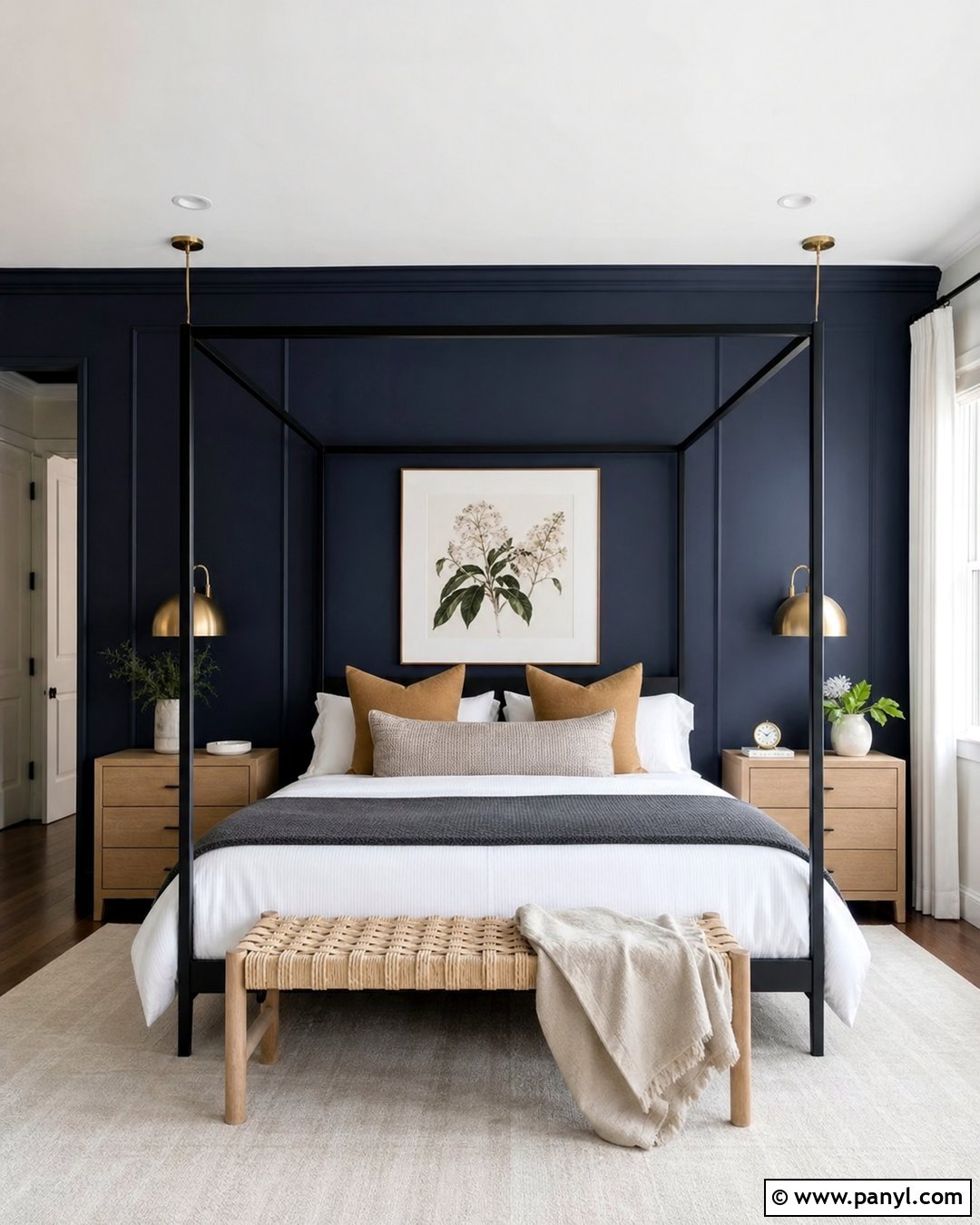 Navy Blue Accent Wall With A Canopy Bed - 35 Navy Blue Accent Wall Ideas