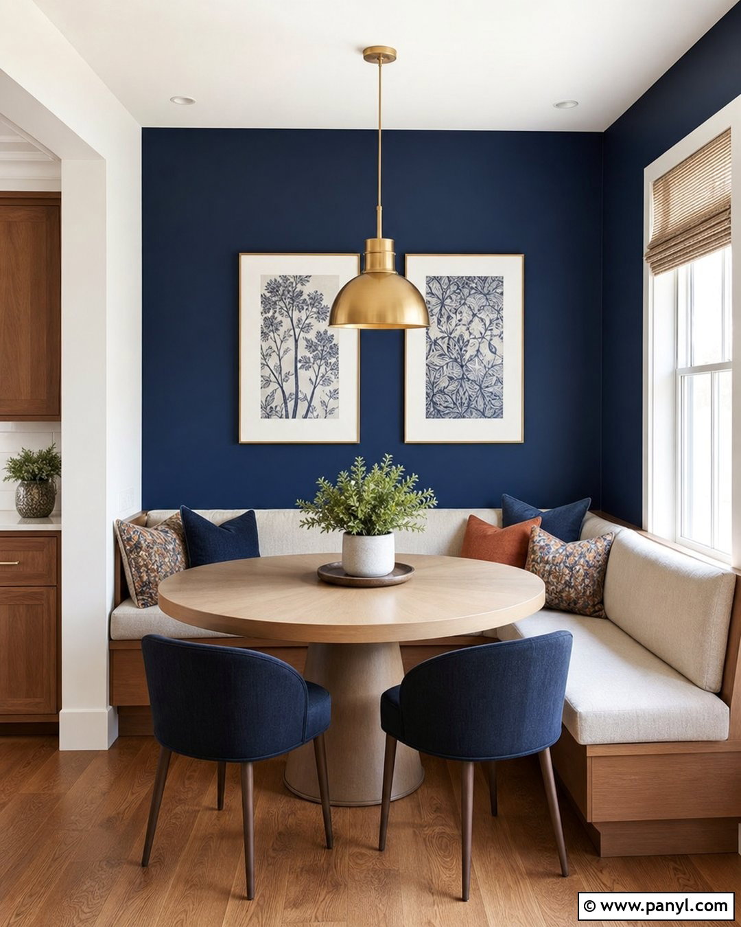 Navy Blue Accent Wall With A Dining Banquette - 35 Navy Blue Accent Wall Ideas