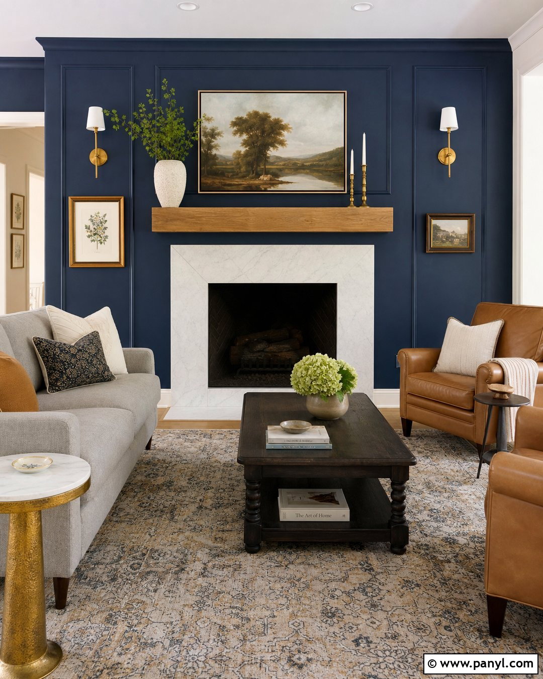 Navy Blue Accent Wall With A Fireplace - 35 Navy Blue Accent Wall Ideas