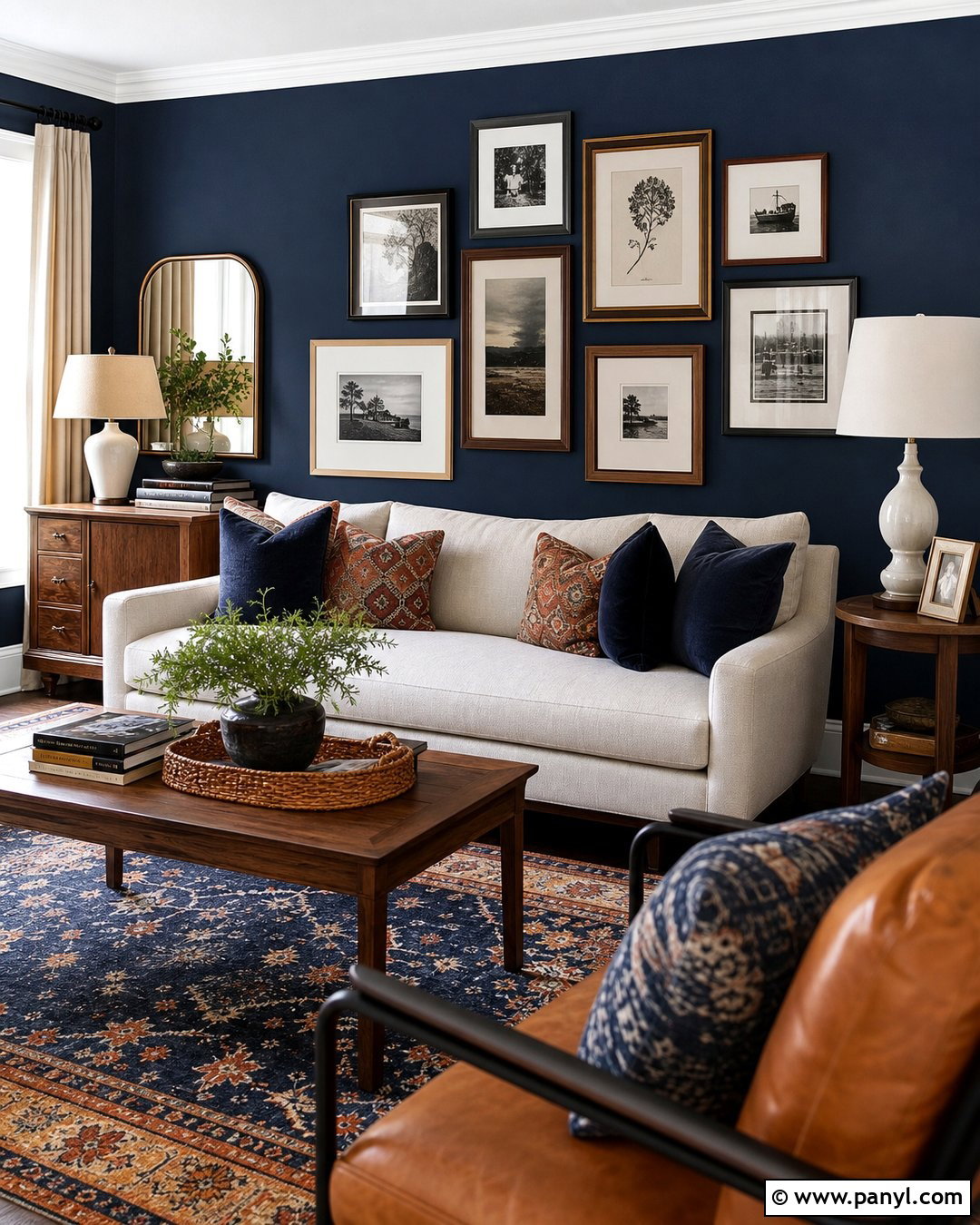 Navy Blue Accent Wall With A Gallery Wall - 35 Navy Blue Accent Wall Ideas