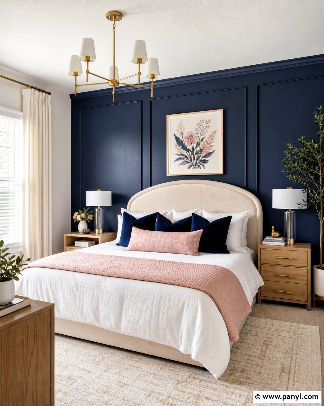 Navy Blue Accent Wall With Blush Pink - 20 navy blue accent wall bedroom ideas