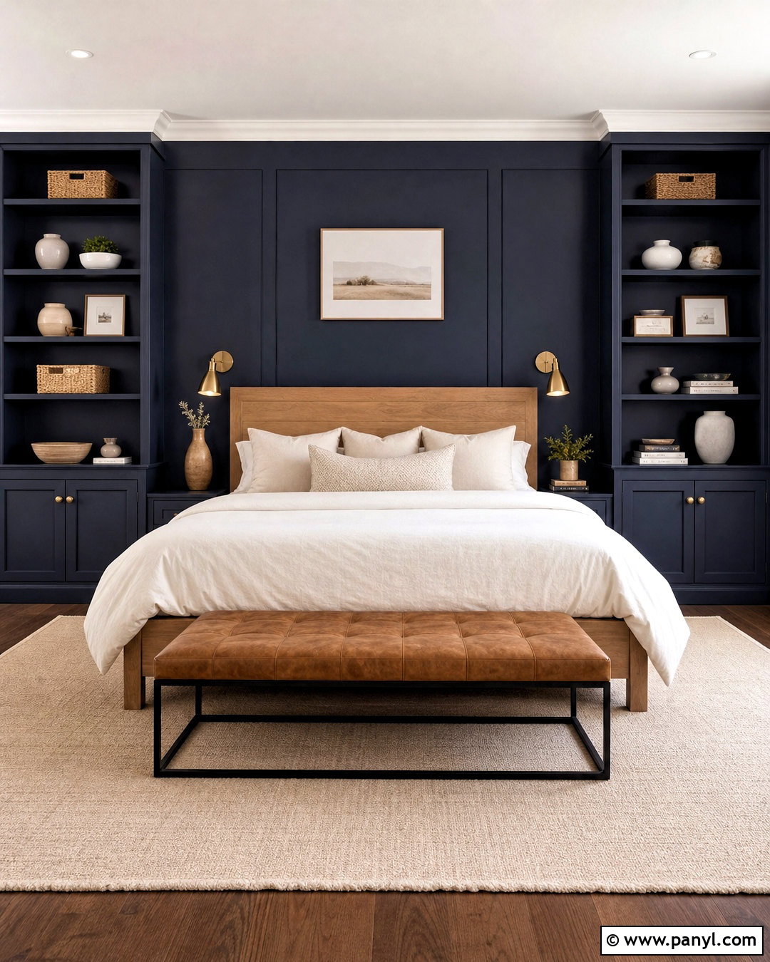 Navy Blue Accent Wall With Built-In Shelves - 20 navy blue accent wall bedroom ideas