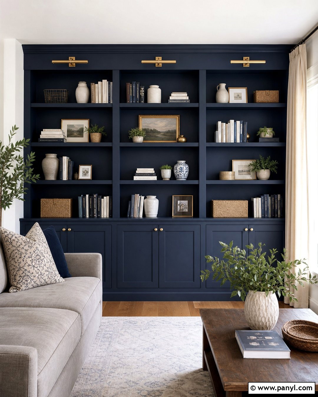 Navy Blue Accent Wall With Built-In Shelves - 35 Navy Blue Accent Wall Ideas